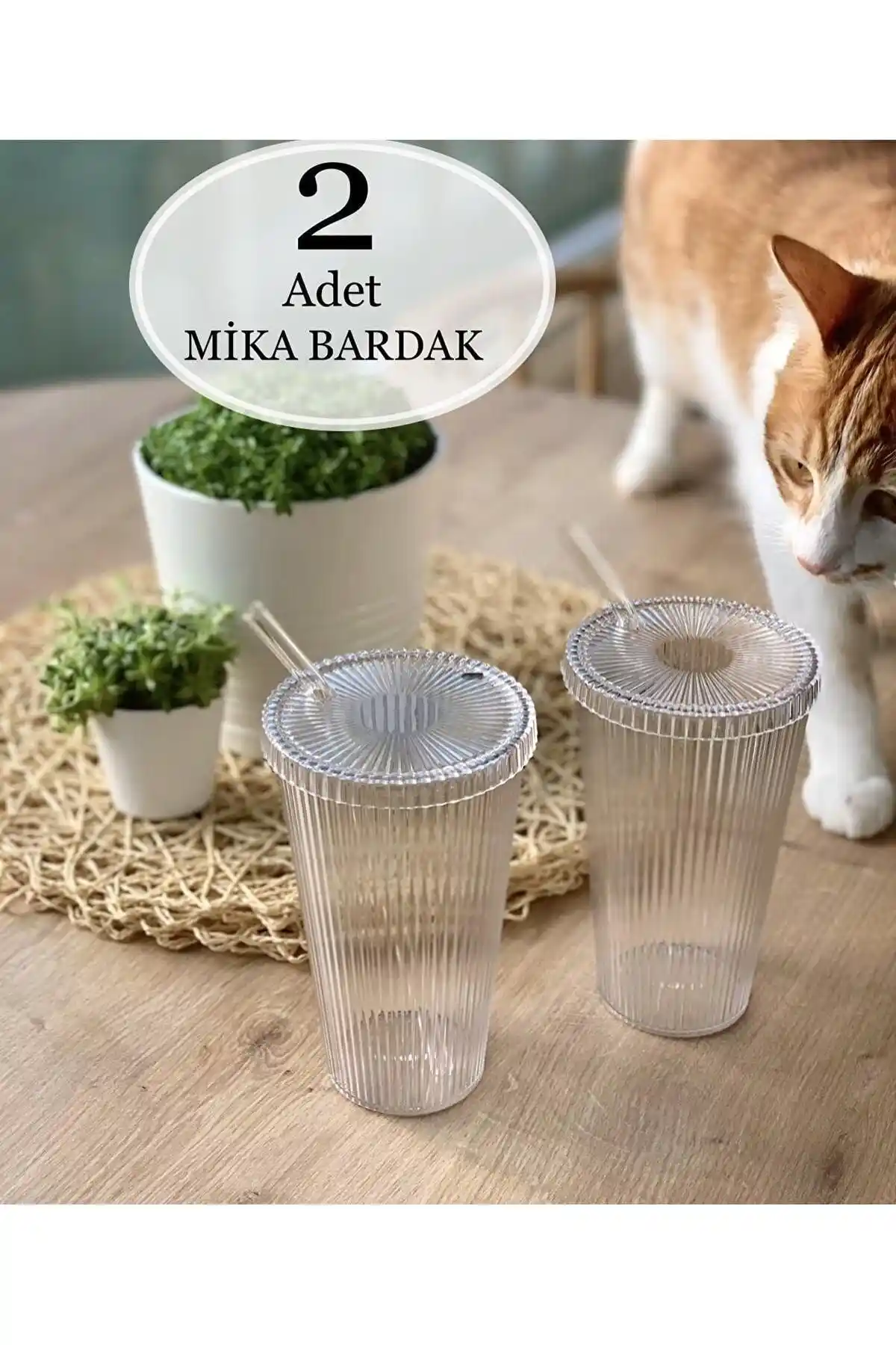 Lilya Home MİKA 2 Adet 600 ml Kapaklı Pipetli Plastik Bardaklar Günlük ve Özel Kullanım İçin