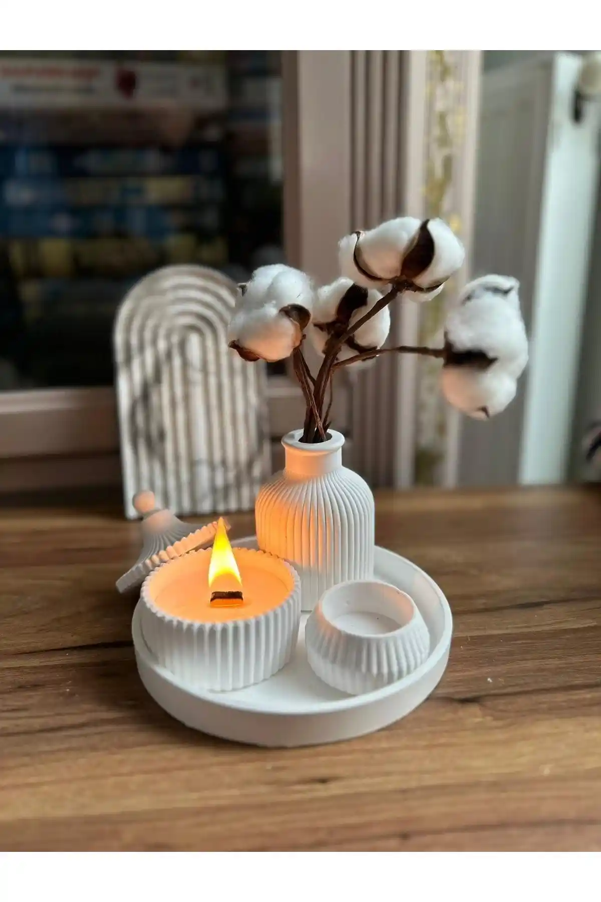 LİNECRAFT 5 Parça Beyaz Mermer Tasarımlı Ev Dekorasyon Aksesuar Seti