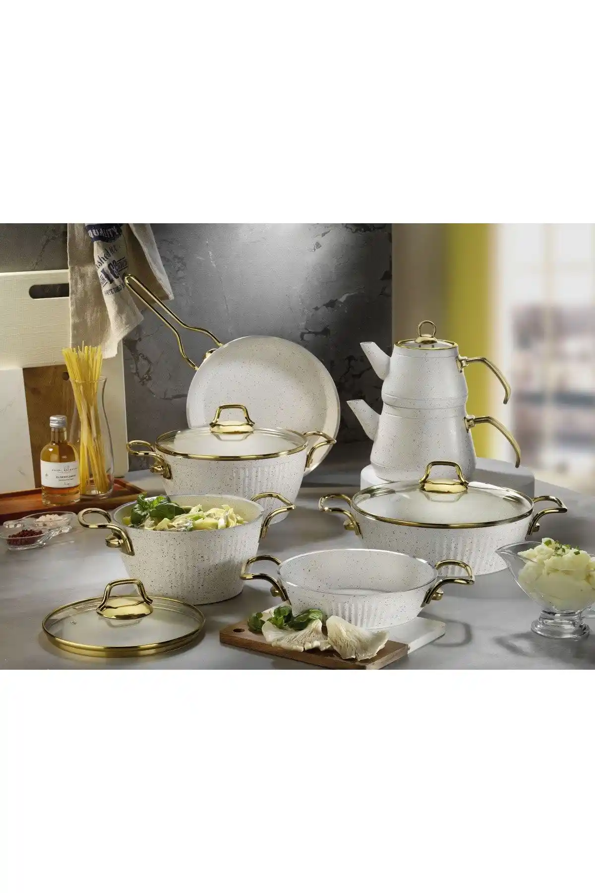 Lines Maya 11 Parça Granit Desenli Tencere Seti: Modern ve Dayanıklı Mutfak Çözümü