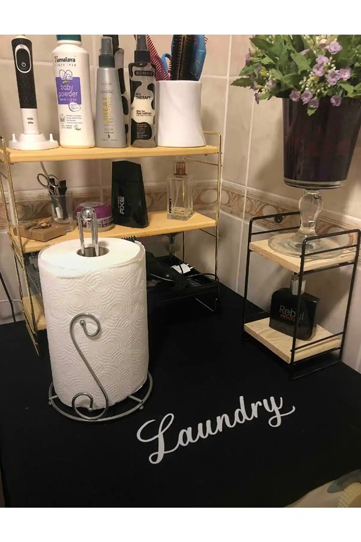 LİSAHAN Siyah Laundry Baskılı Çamaşır Makine Örtüsü Modern ve Dayanıklı Tasarım