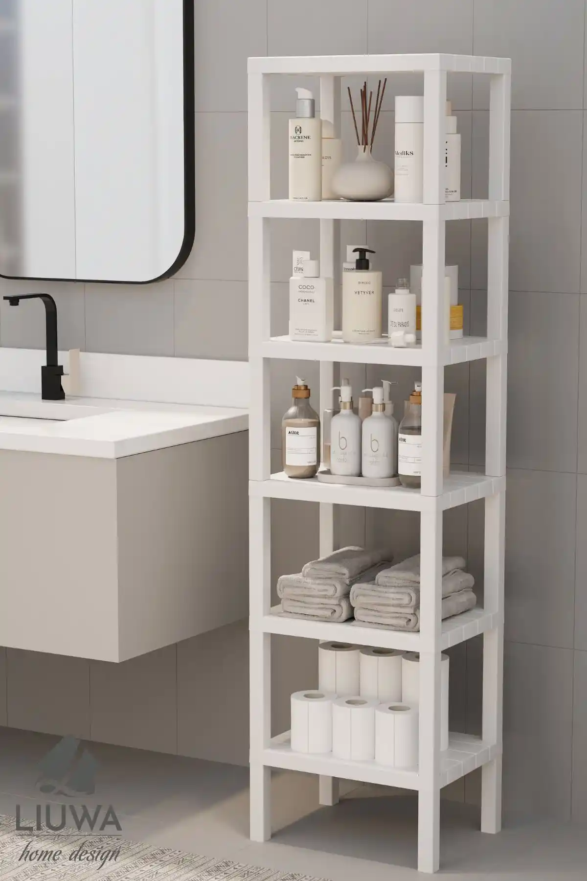 LIUWA 6 Katlı Düzenleyici Raf Ünitesi Beyaz Dayanıklı Plastik Tasarım