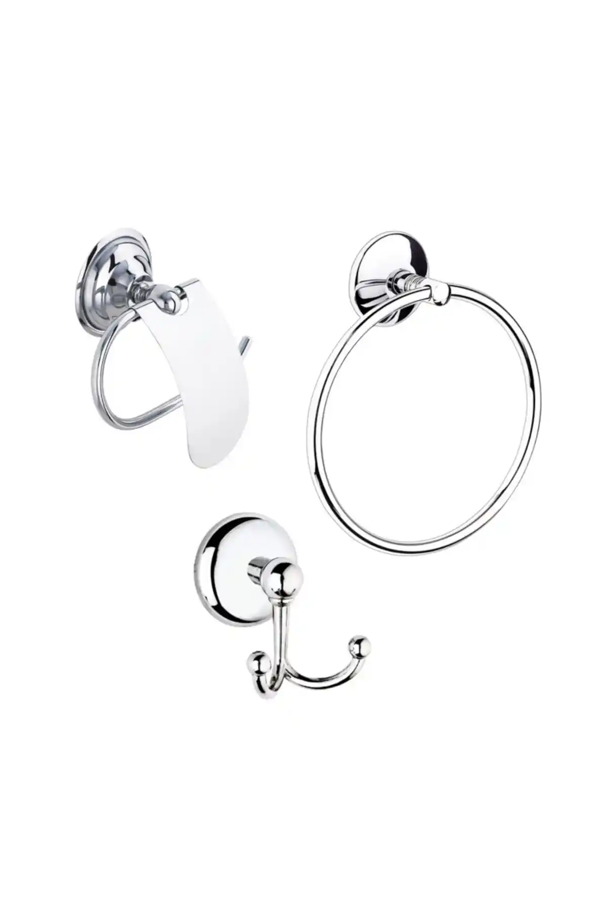 Lucena Montajlı Üçlü Yuvarlak Havluluk ve Tuvalet Kağıtlık Seti Modern Banyo Aksesuarları