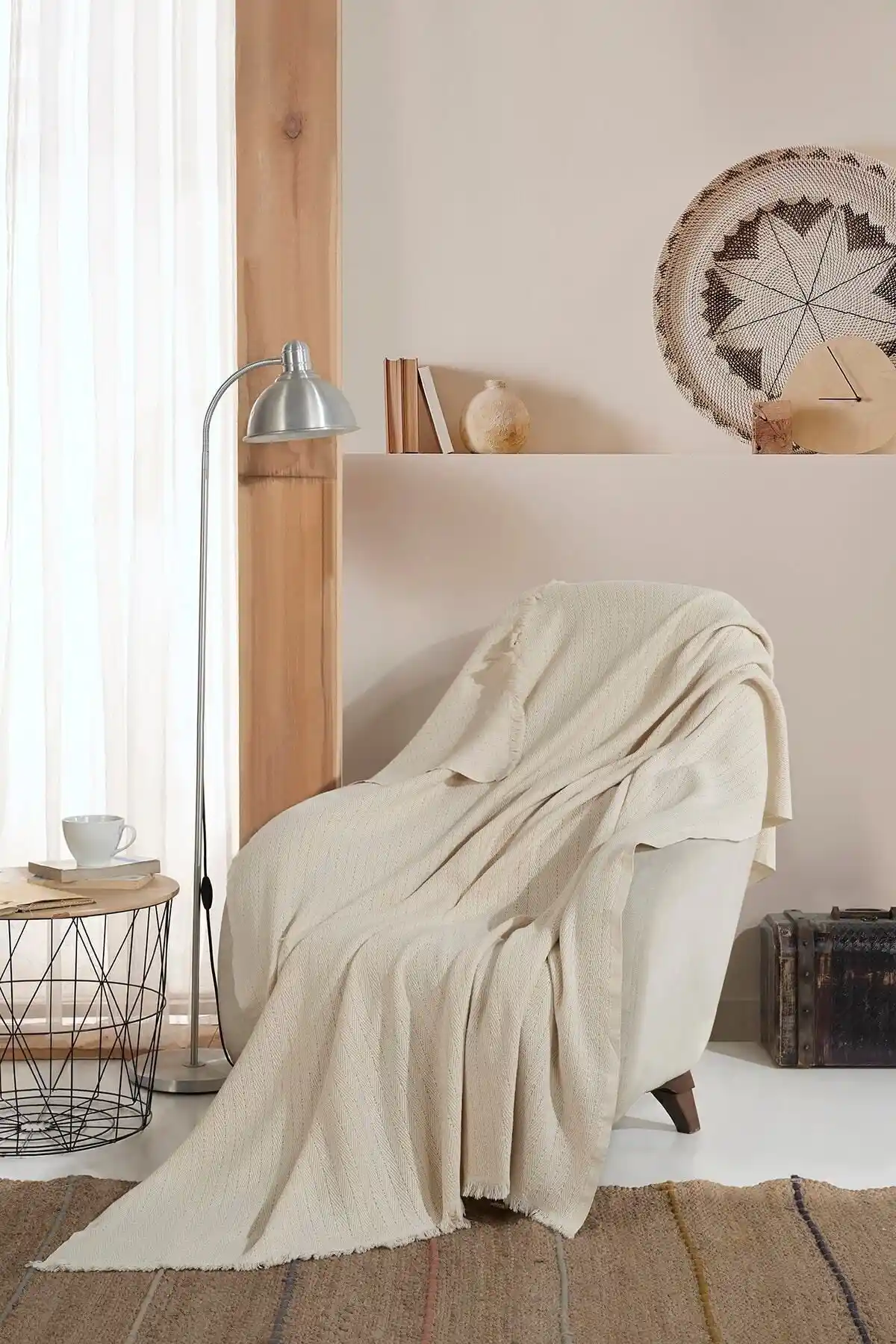 Lux Touch Vera Ekru Tekli Koltuk Berjer Örtüsü Modern Dekorasyon ve Çok Yönlü Kullanım İmkanıyla