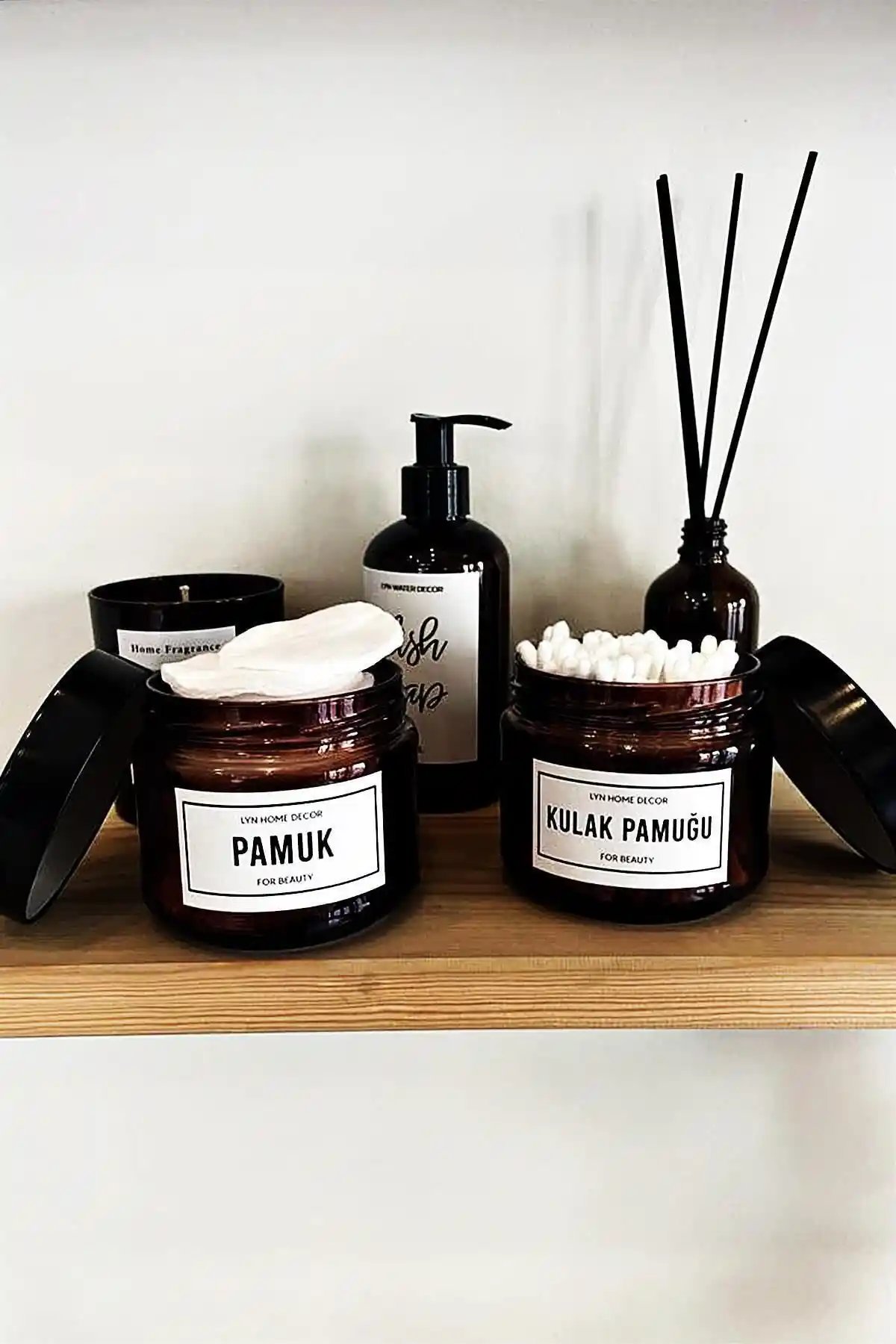 LYN HOME & DECOR 2'li Amber Cam Kavanoz Seti Modern ve Şık Banyo Düzeni İçin