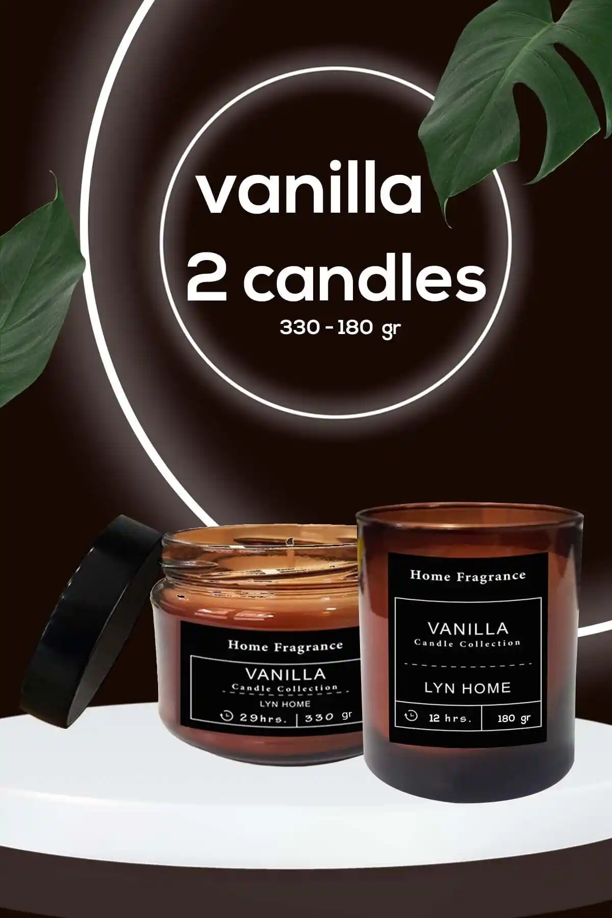LYN HOME & DECOR Ikili Amber Mum Seti Siyah Etiketli Vanilya Kokulu Modern Dekorasyon