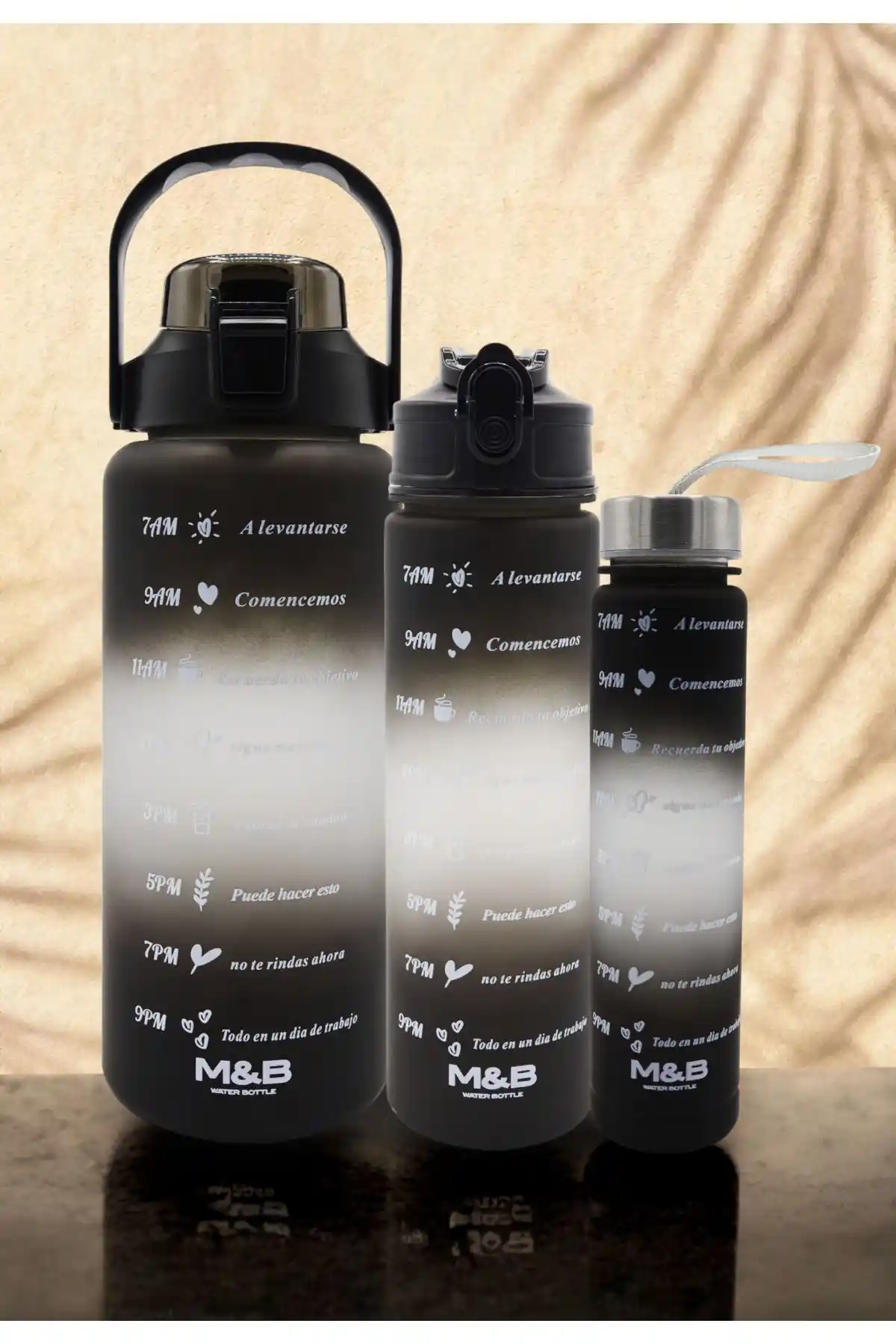 M&B Water Bottle 3'lü Motivasyonel Su Matarası Seti Günlük Su Tüketimini Artıran Pratik Çözüm