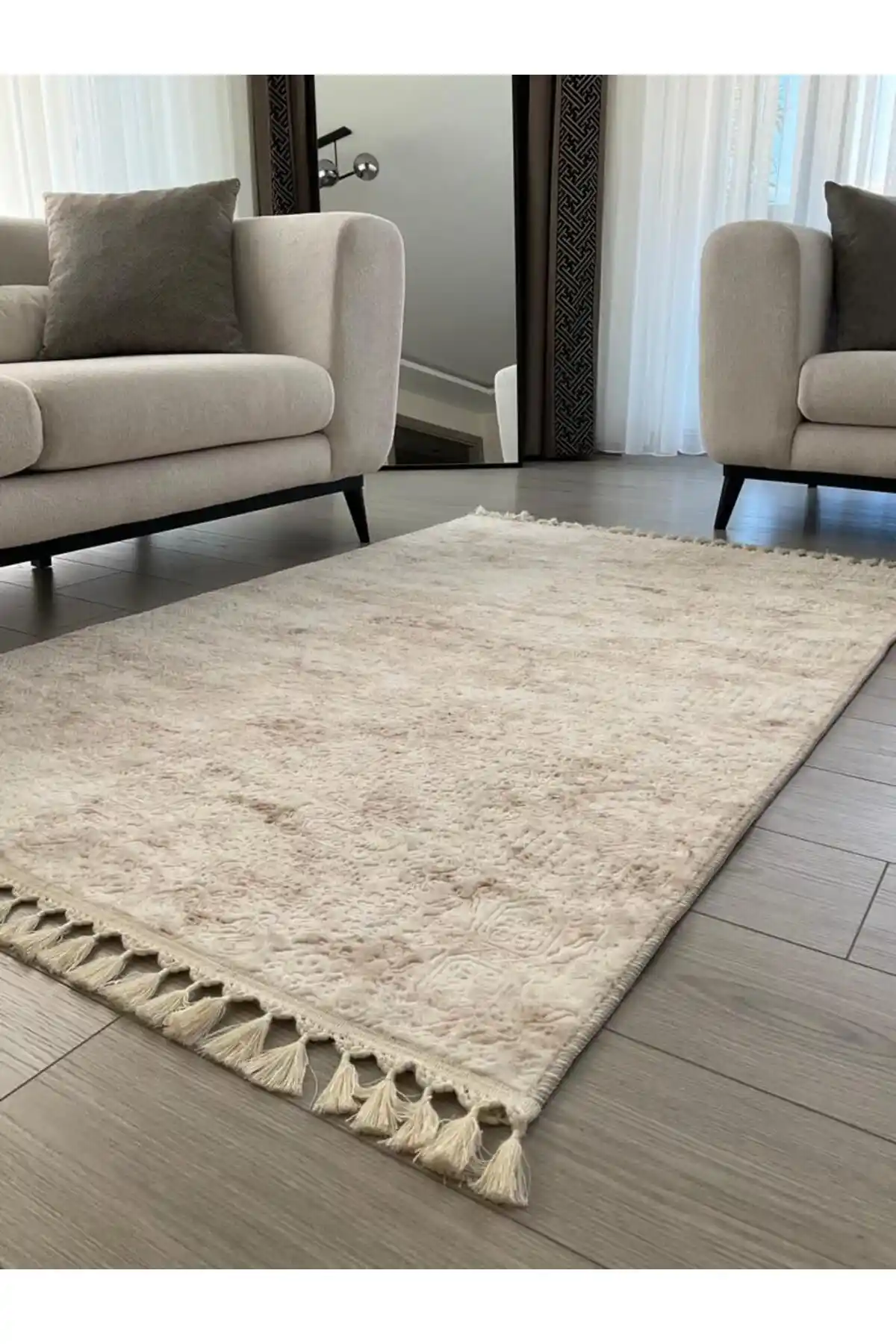 MACRO HOME Puffy Kabartma Desenli Yıkanabilir Kaymaz Taban Salon Halısı