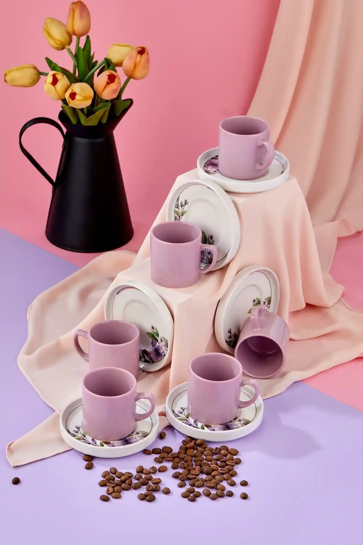 Magnolya 12 Parça Lüx Seramik Kahve Fincan Takımı Modern ve Şık Tasarım