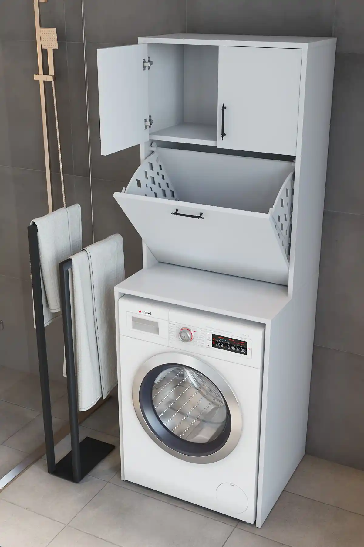 Makbulce Yasemin Kirli Çamaşır Sepetli Çamaşır Makinesi Dolabı Modern ve Şık Tasarım