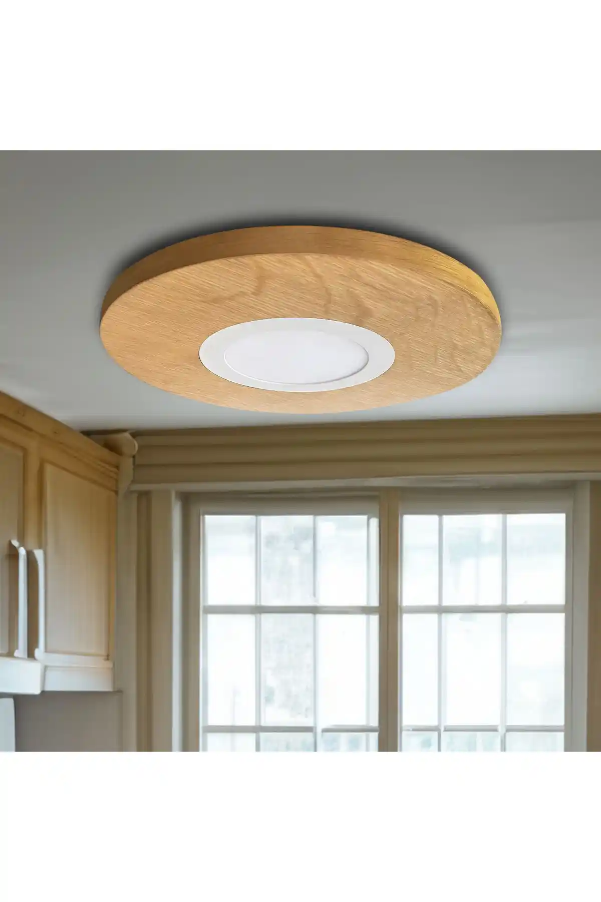 Marca Dekor 42cm Yuvarlak Meşe Kaplama LED Tavan Aydınlatması ile Modern ve Sıcak Mekanlar Yaratın