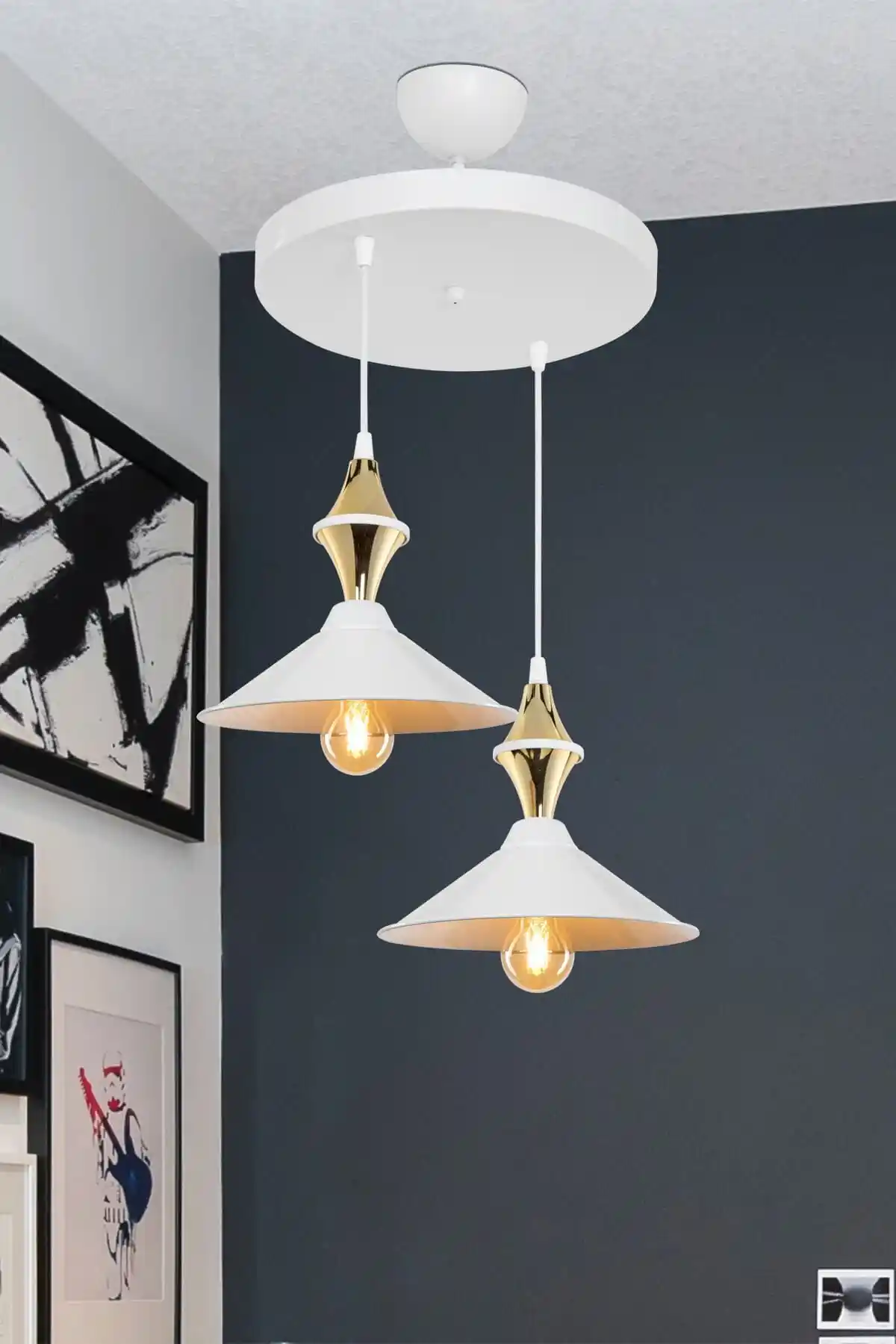 Maya Karo Beyaz ve Gold Modern Oturma ve Yemek Odası Takımı ve Aydınlatma Çözümü