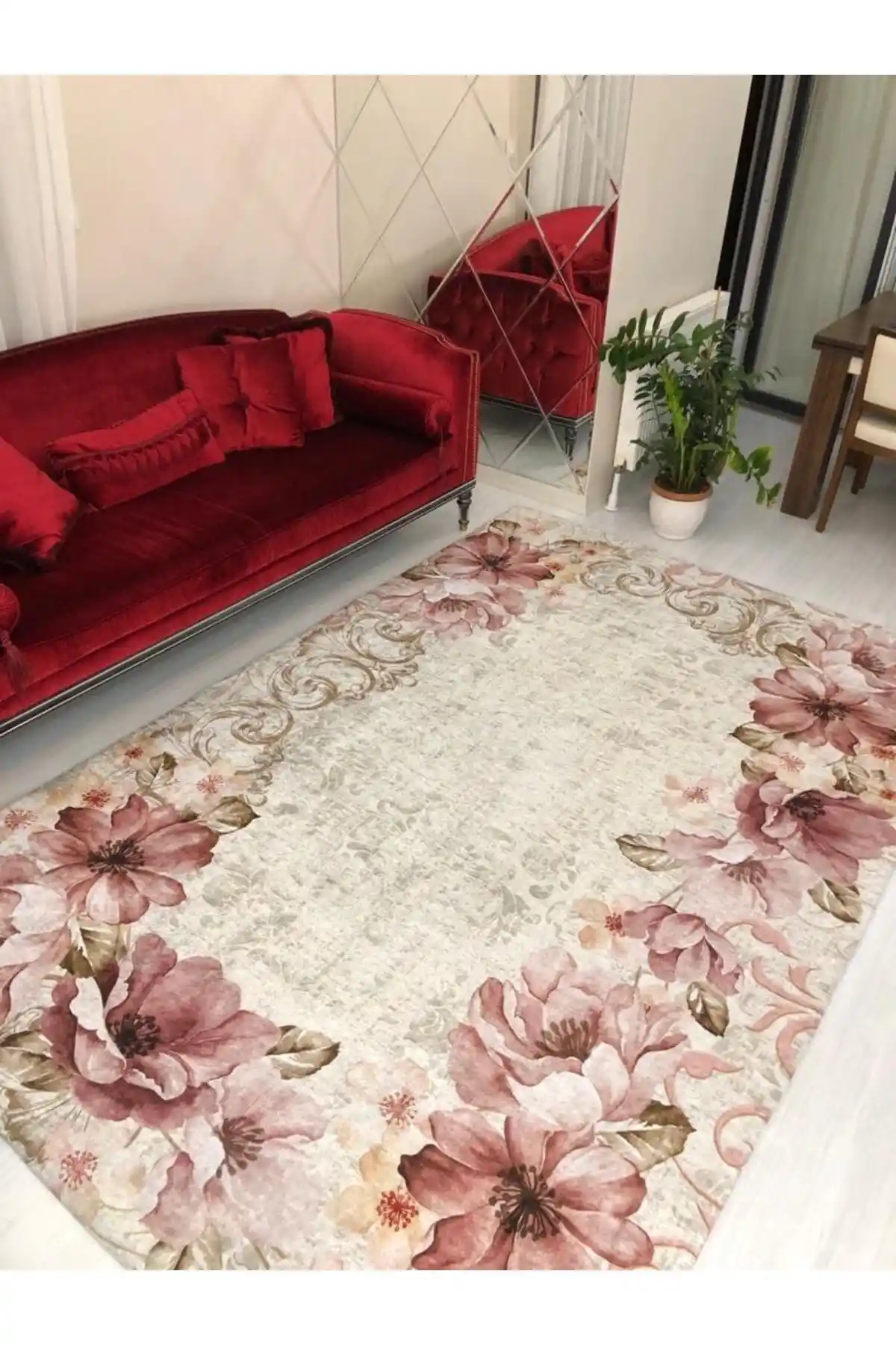 MEKA TEKSTİL Gelincik Model İpek Kadife Halı Örtüsü Modern ve Dayanıklı Tasarım