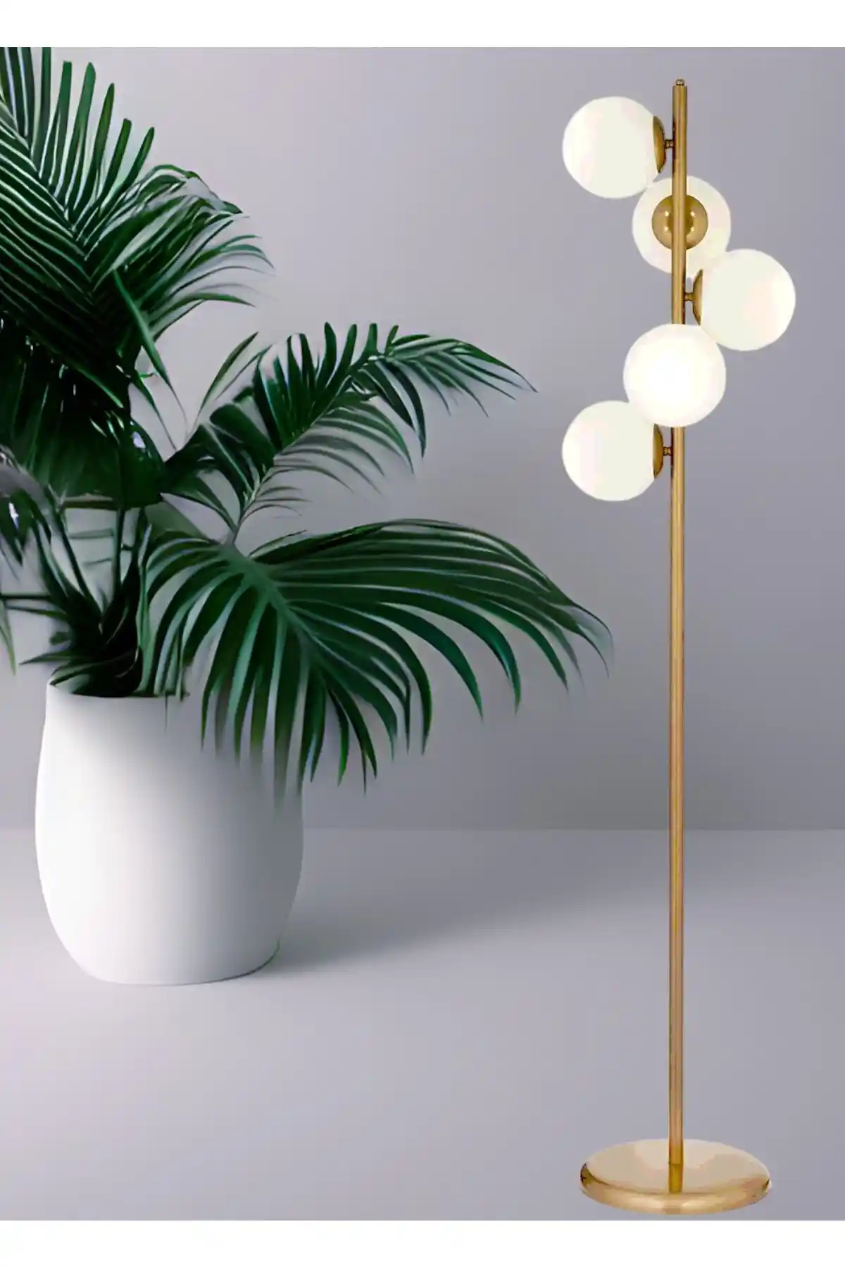 Melani Gold Kasa Beyaz Camlı 5 Li Lambader Modern ve Şık Aydınlatma Çözümü