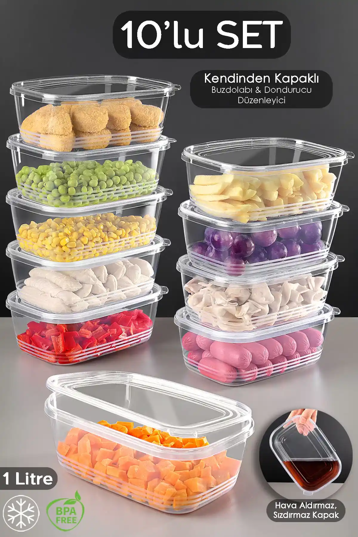 Meleni Home 10 Adet Sızdırmaz Kendinden Kapaklı Saklama Kabı ile Mutfakta Düzen ve Tazelik