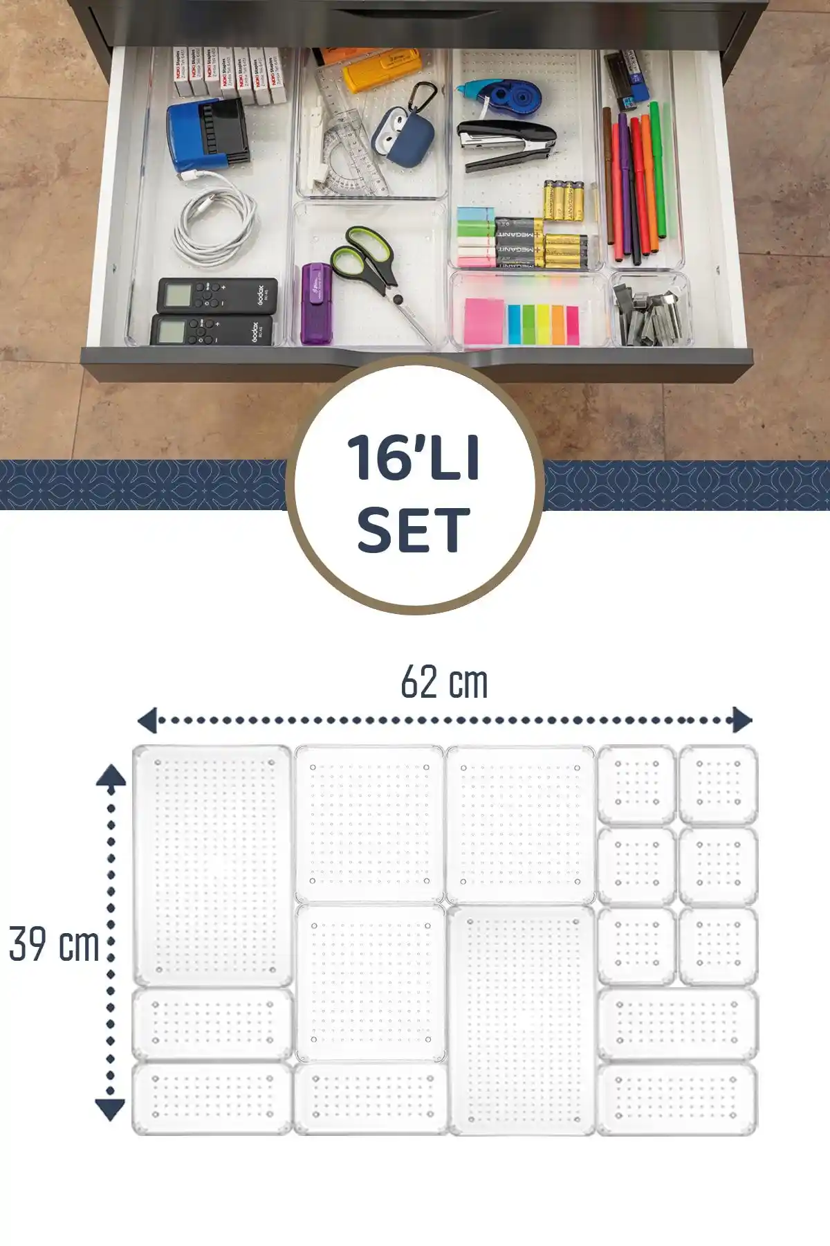 Meleni Home 16'lı Mega Modüler Set: Çok Yönlü Çekmece İç Düzenleyicileri