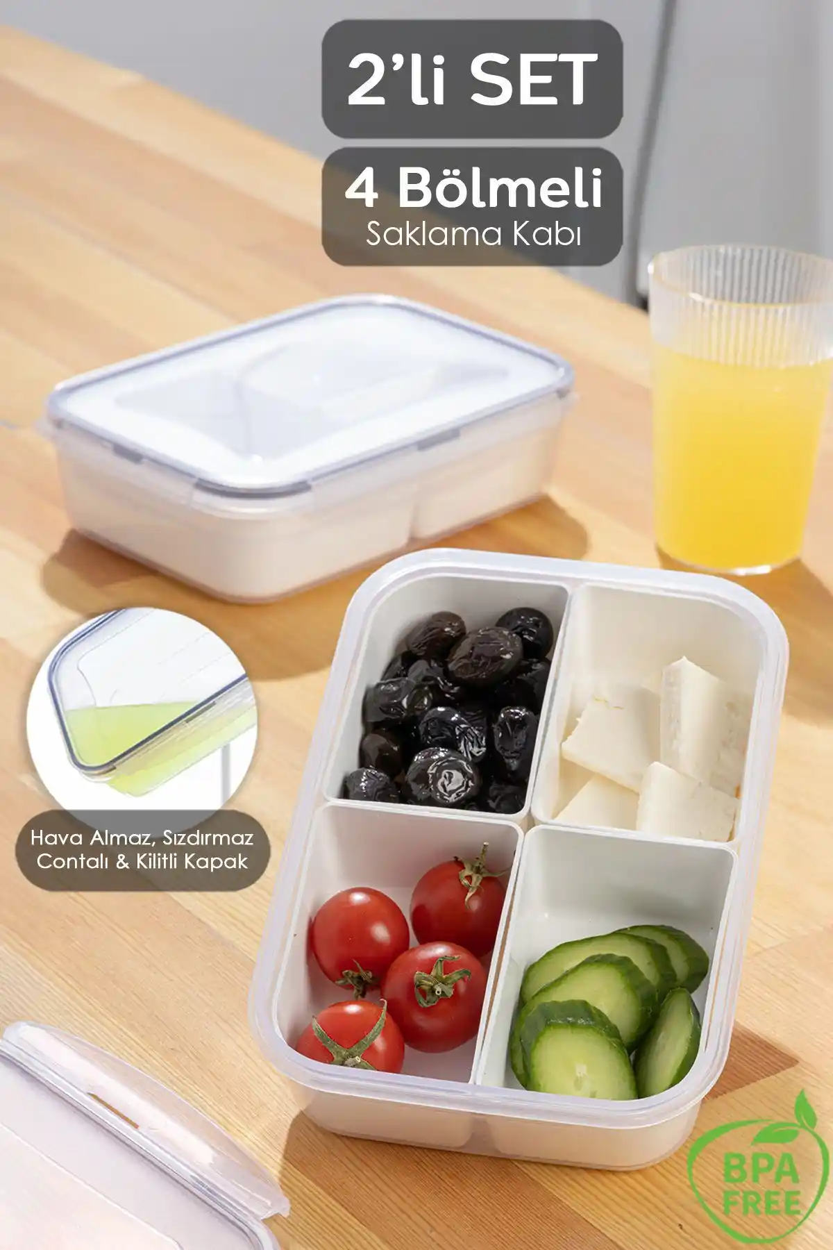 Meleni Home 2'li 4 Bölmeli Saklama Kabı Seti Sağlıklı ve Pratik Mutfak Çözümü