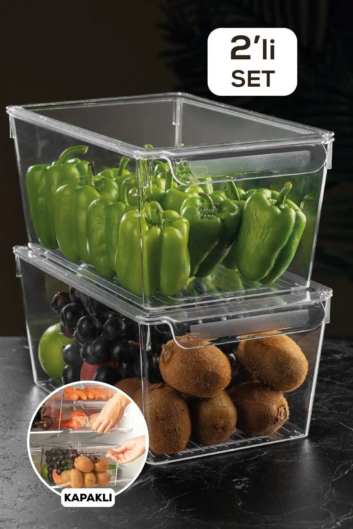 Meleni Home 2'li Kapaklı Buzdolabı Düzenleyici Pratik ve Şık Mutfak Çözümü