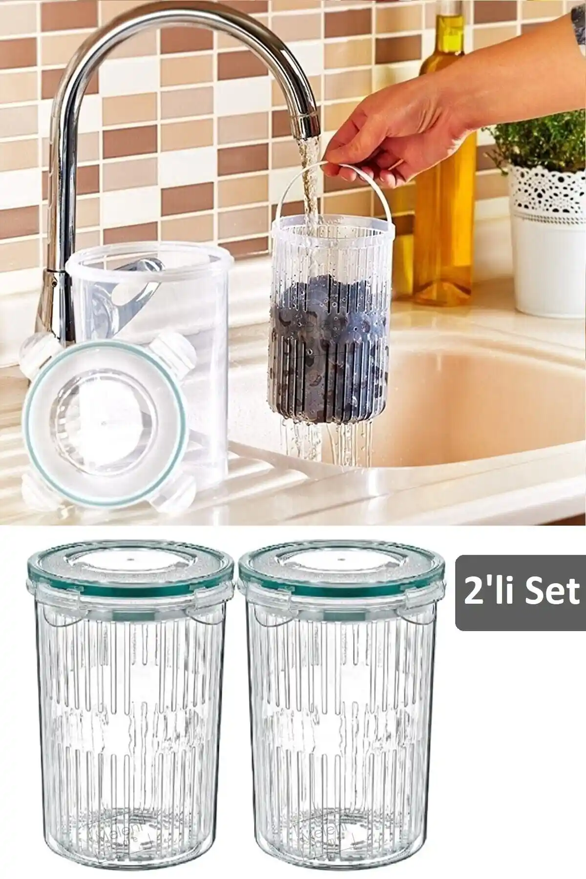 Meleni Home 2'li Süzgeçli Zeytinlik ve Saklama Kabı Pratik ve Güvenli Gıda Saklama Çözümü