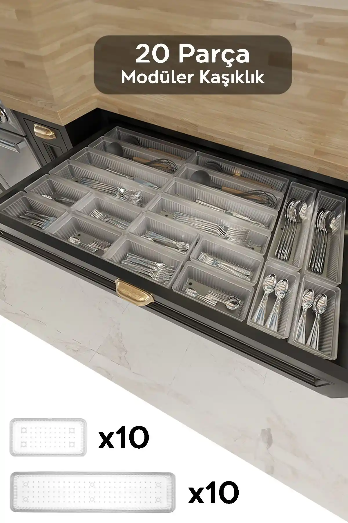 Meleni Home 20'li Modüler Set Kaşıklık Çekmece İçi Düzenleyicisi ile Mutfak Organizasyonunu Optimize Edin