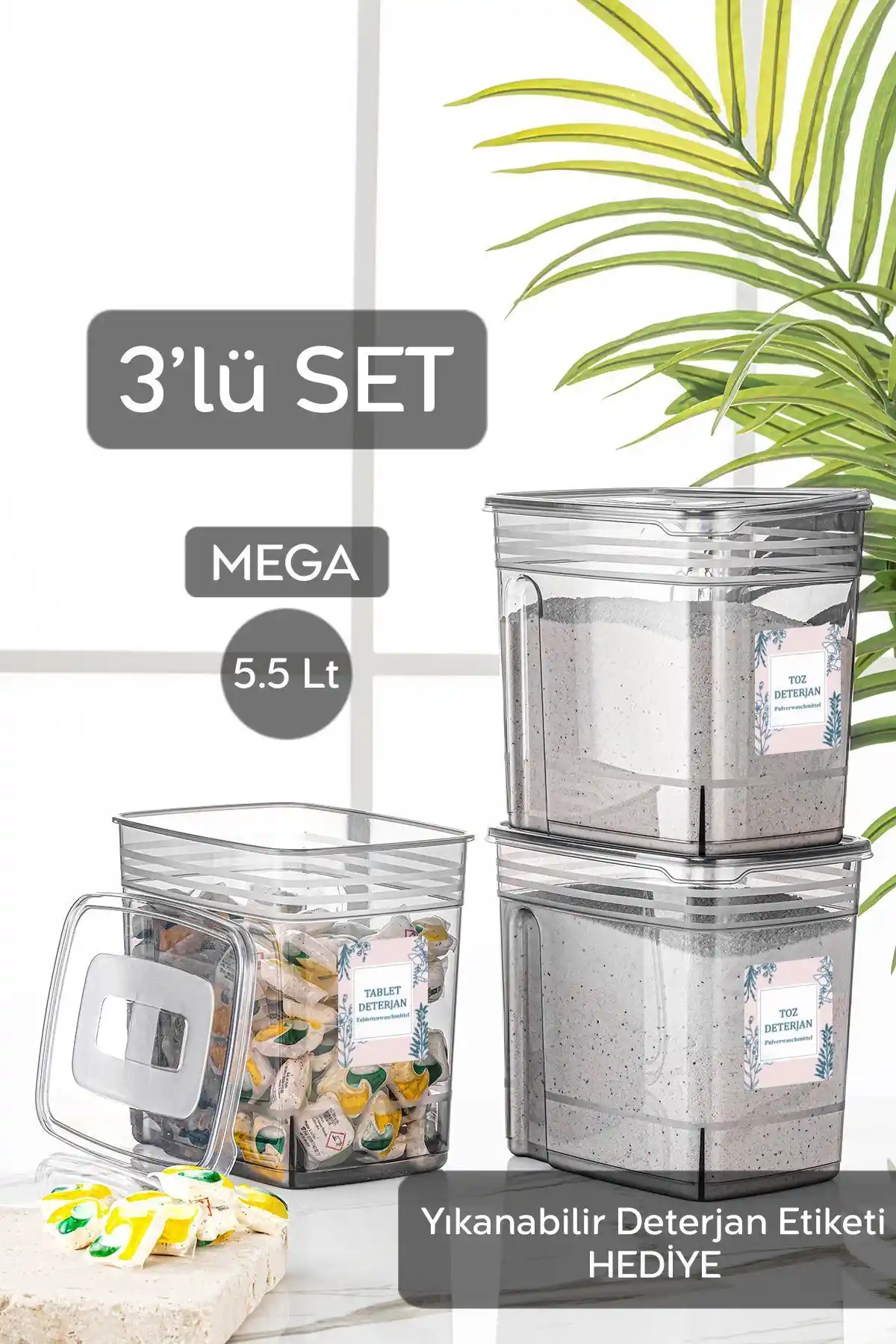 Meleni Home 3 Adet 5,5 Litre Jumbo Saklama Kutuları Evde Düzen ve Organizasyon İçin