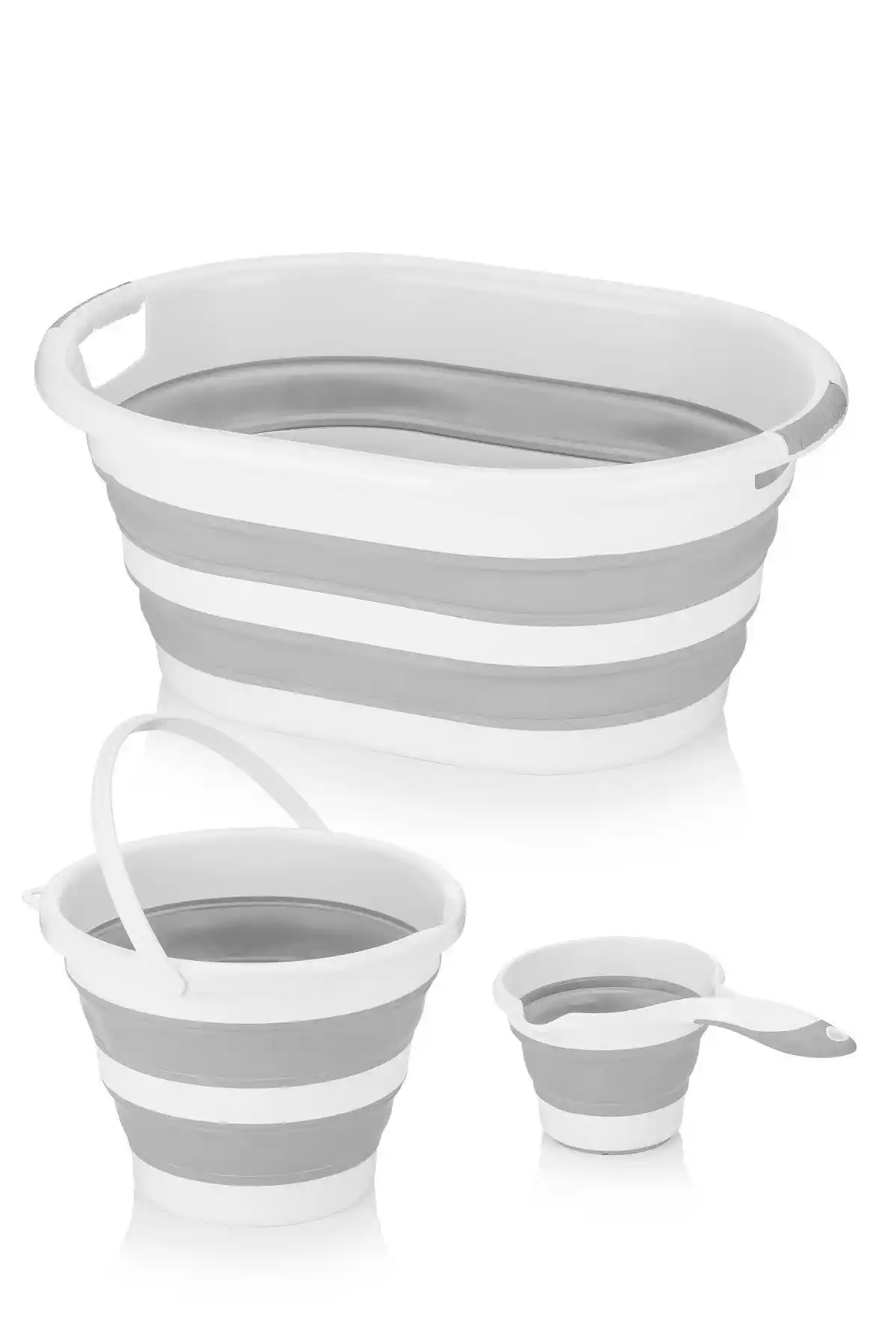 Meleni Home 3'lü Katlanabilir Çamaşır Sepeti ve Su Kovası Seti: Pratik ve Şık Ev Gereçleri