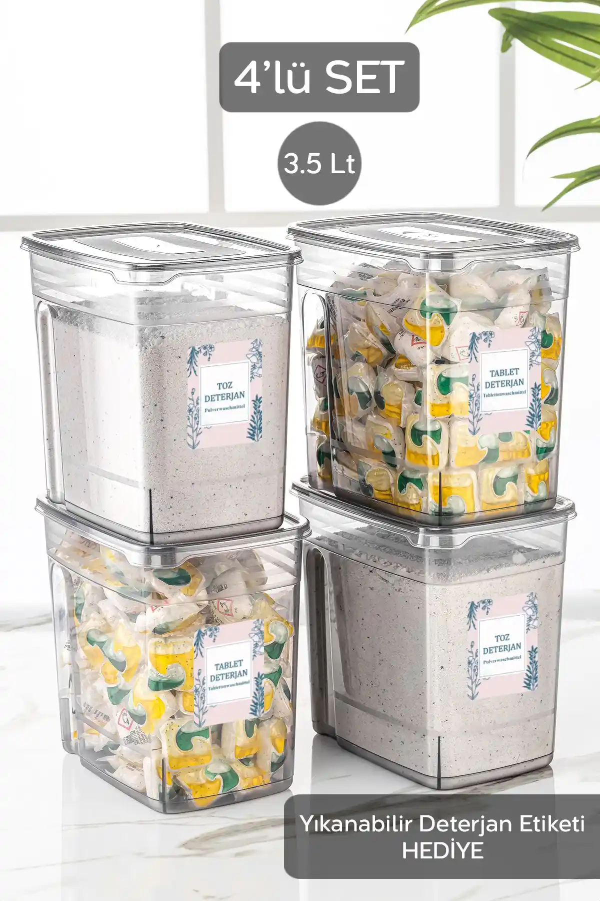 Meleni Home 4'lü 3,5 Litre Plastik Saklama Kutuları Seti Dayanıklı ve Çok Amaçlı Ev Kullanımı