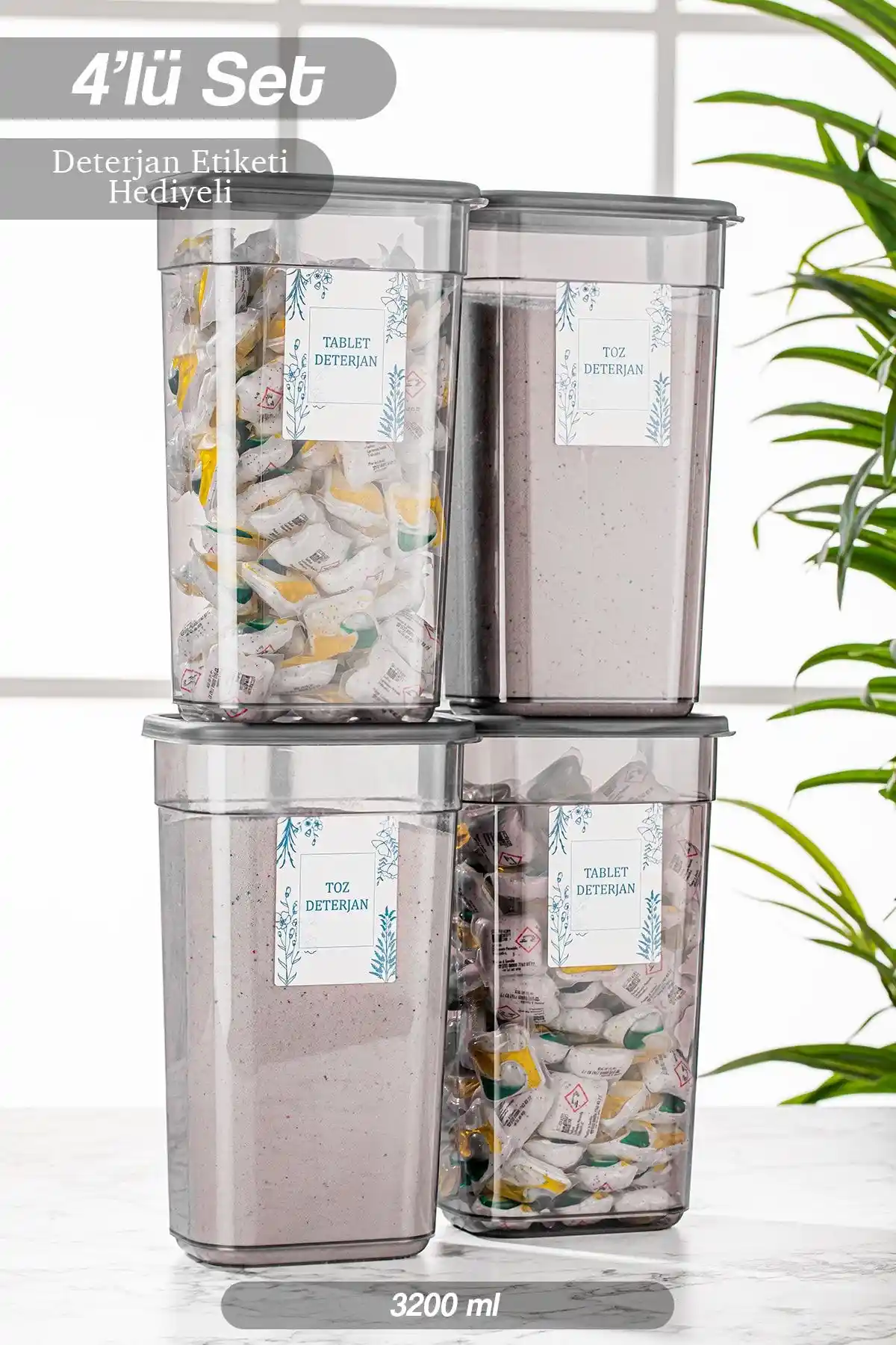 Meleni Home 4'lü Elina Jumbo Dikdörtgen Saklama Kabı Seti ile Mutfak Düzeninizi Geliştirin