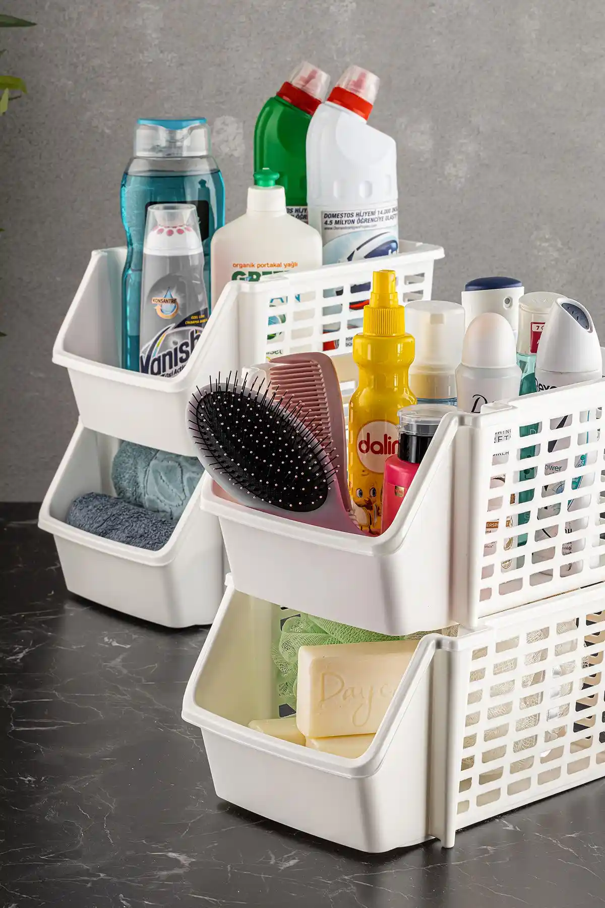 Meleni Home 4'lü Raf Seti Beyaz Plastik Pratik ve Dayanıklı Organizatör