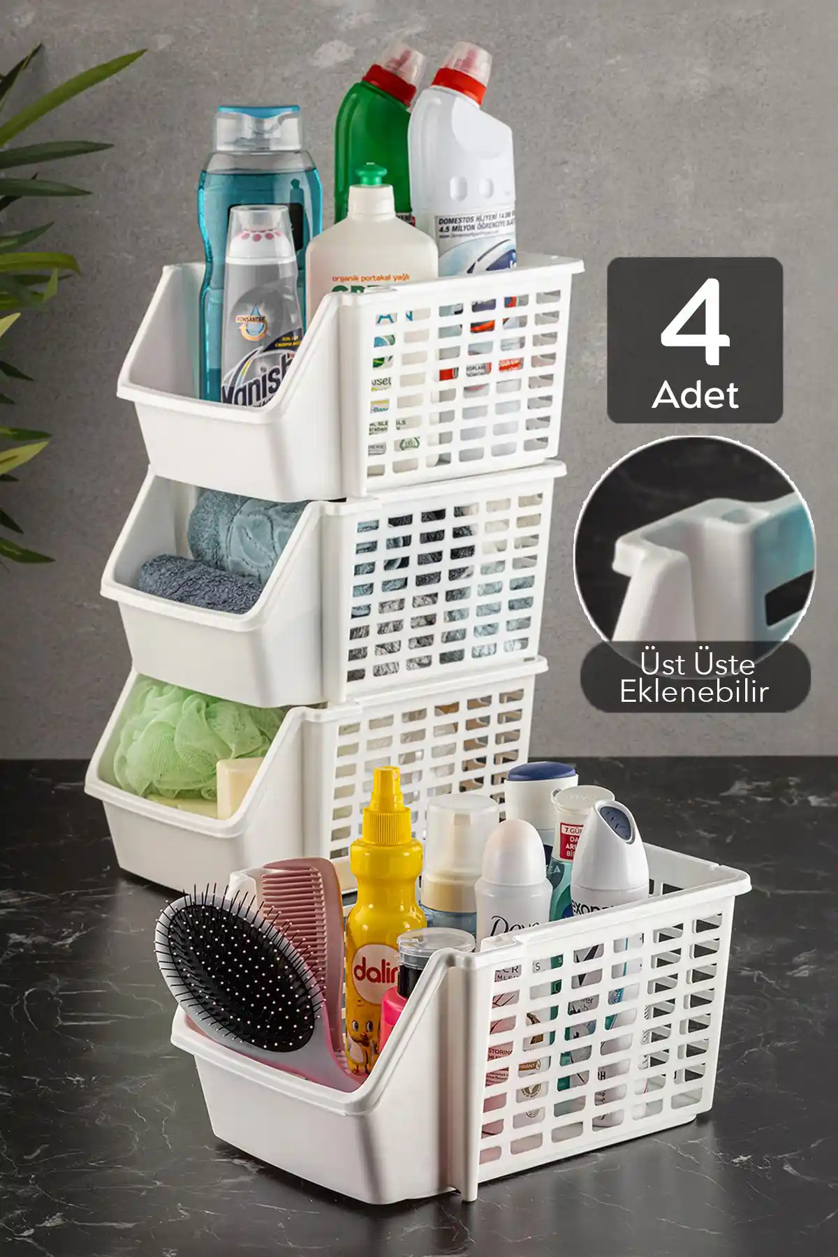 Meleni Home 4'lü Üst Üste Eklenebilir Raf Sistemi Modern Evler İçin Fonksiyonel Çözüm