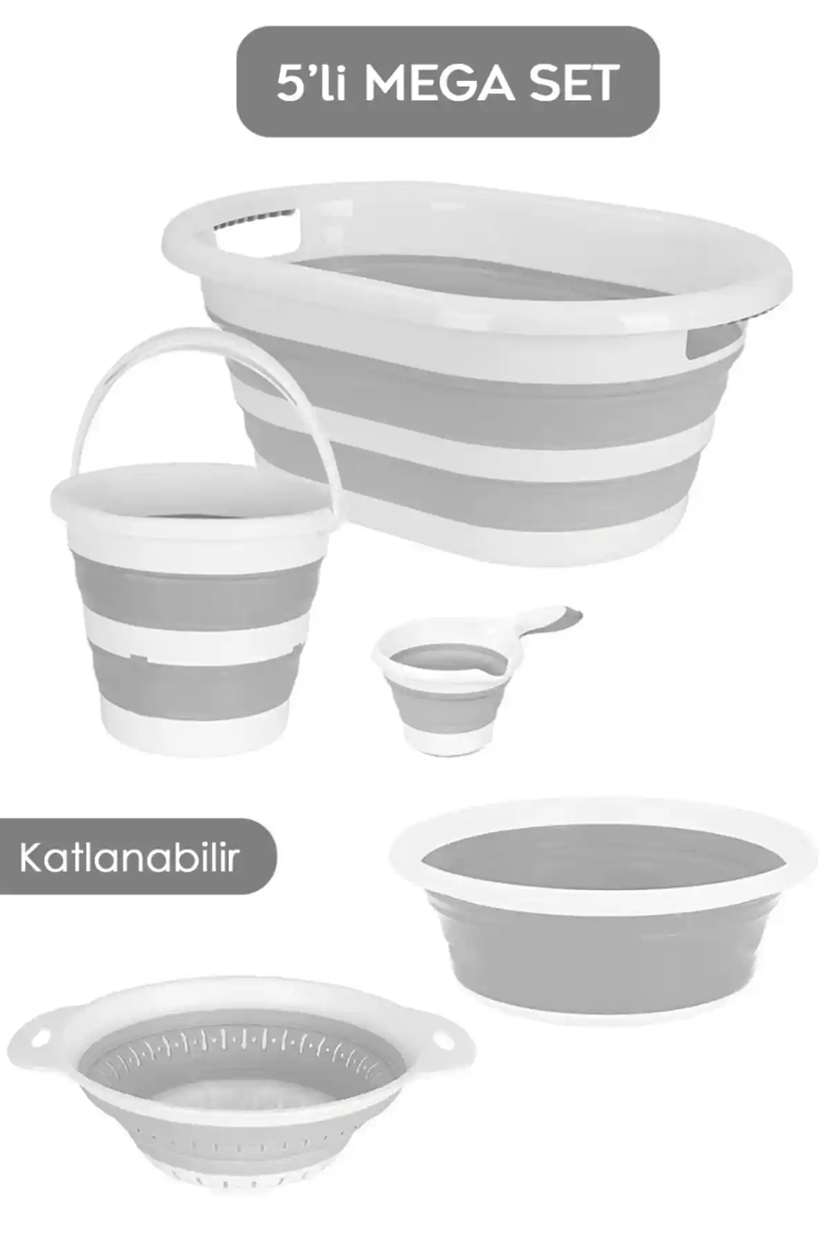 Meleni Home 5'li Katlanabilir Temizlik ve Düzen Seti Ev ve Banyo Kullanımı İçin