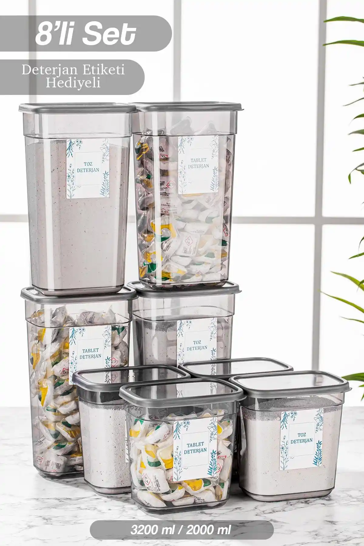 Meleni Home 8'li Mega Set Elina Diktörtgen Saklama Kabı ile Mutfak Düzeninizi Sağlamlaştırın