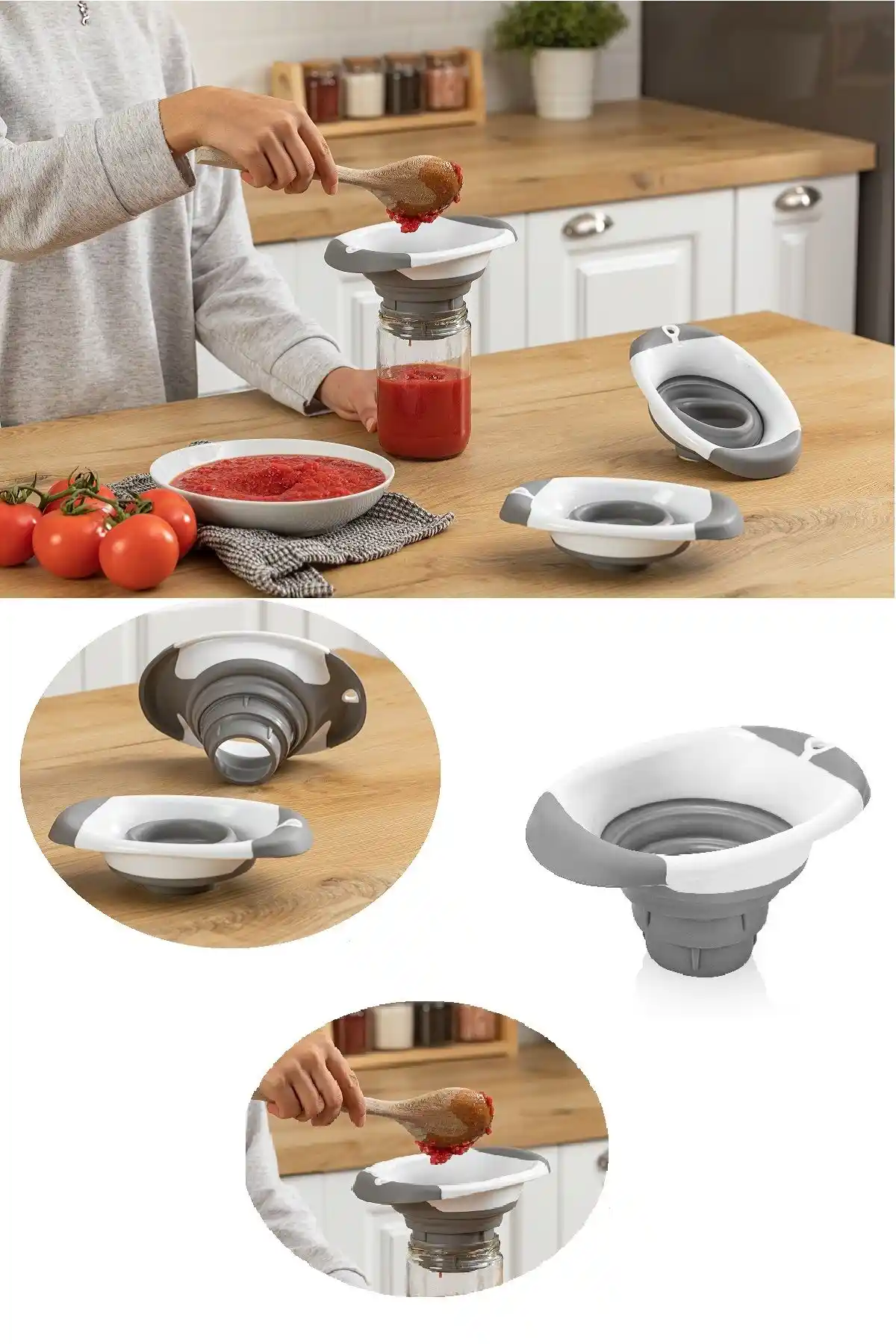 Meleni Home Katlanabilir Konserve Kavanoz Hunisi ile Mutfakta Pratiklik ve Alan Tasarrufu