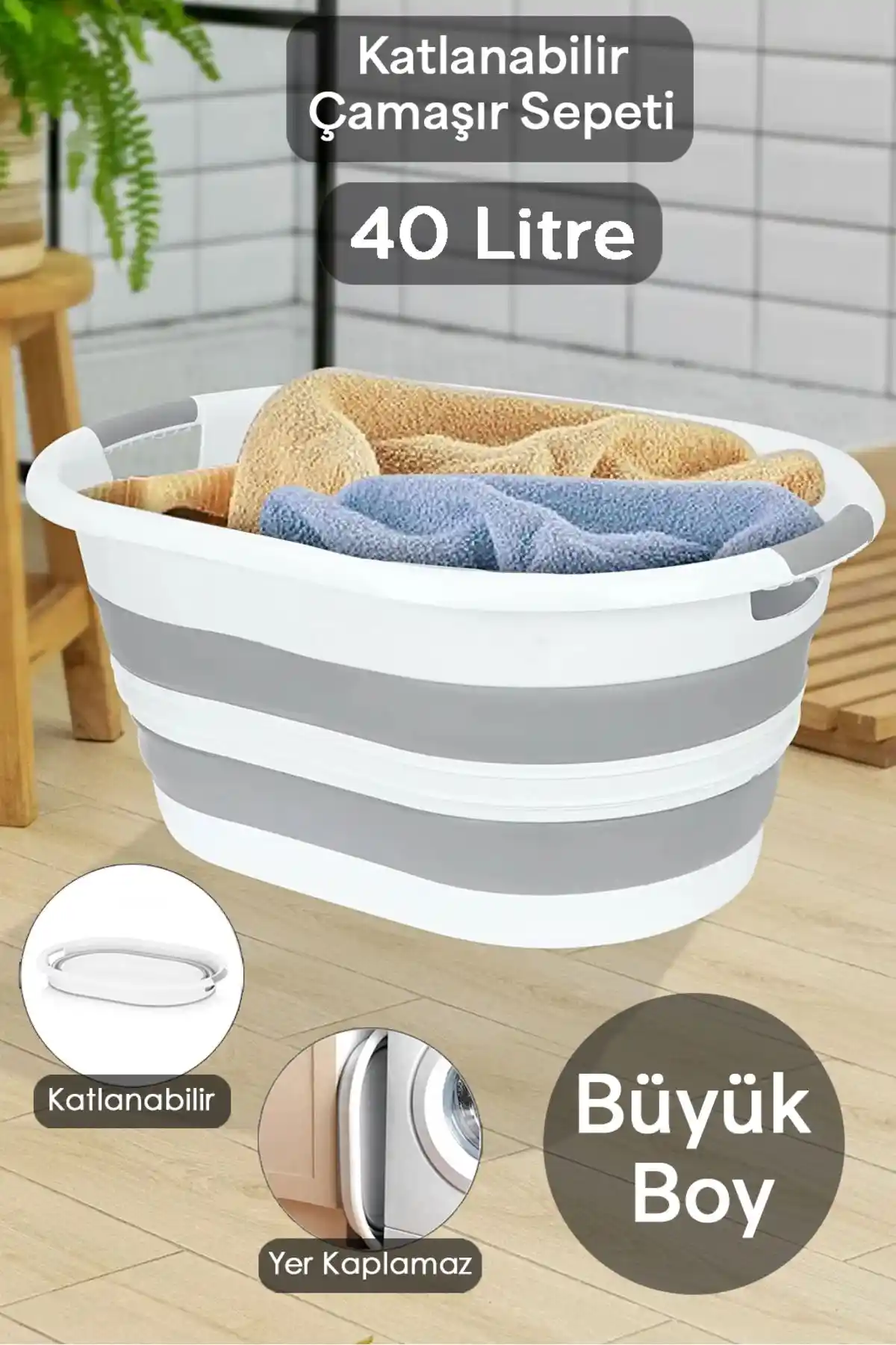 Meleni Home Mega Boy Katlanabilir Silikon Çamaşır Sepeti Geniş Hacimli ve Pratik Kullanım