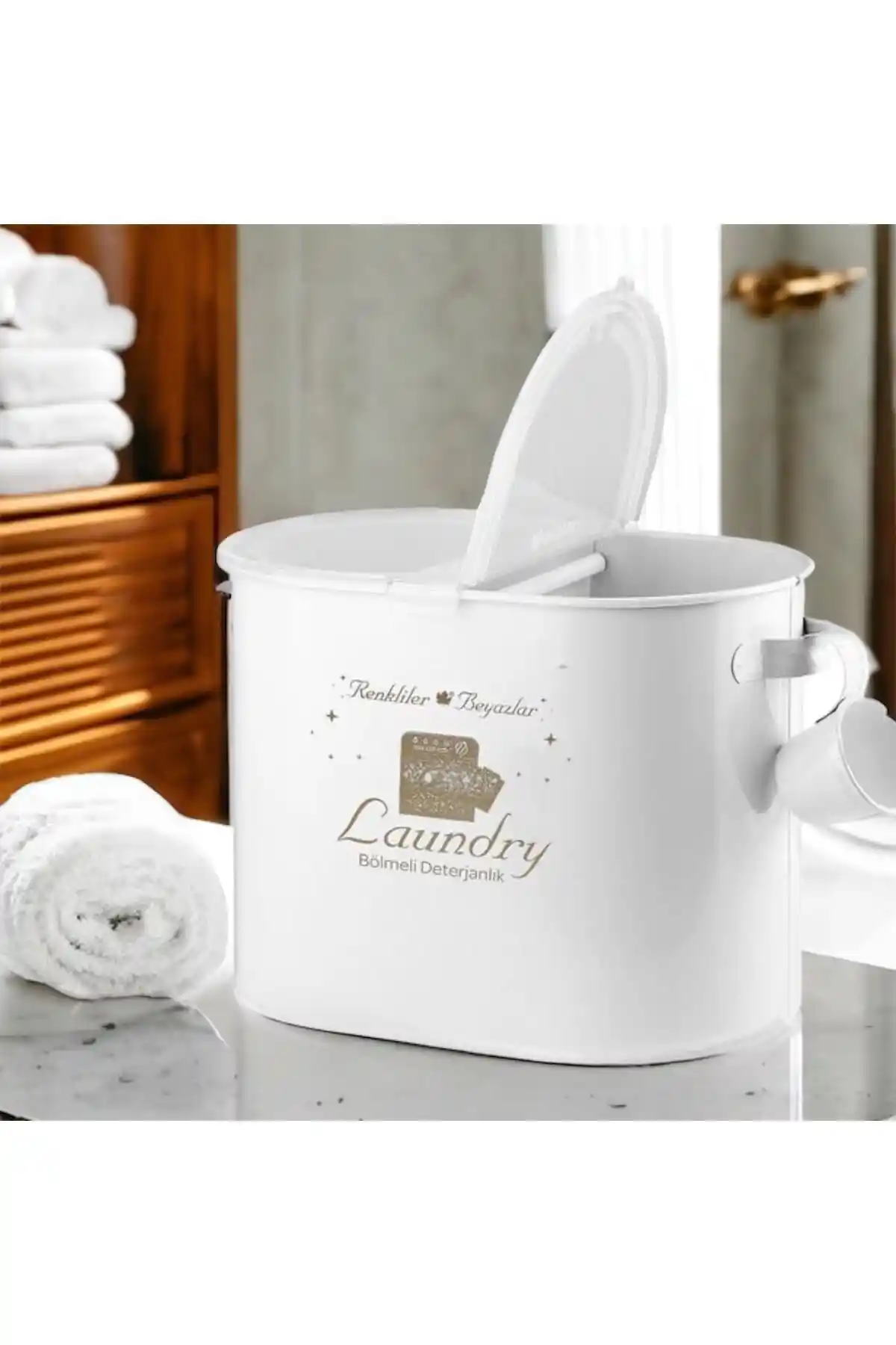 Metal Deterjanlık Kapaklı Bölmeli Banyo Depolama Çözümü Beyaz LR030