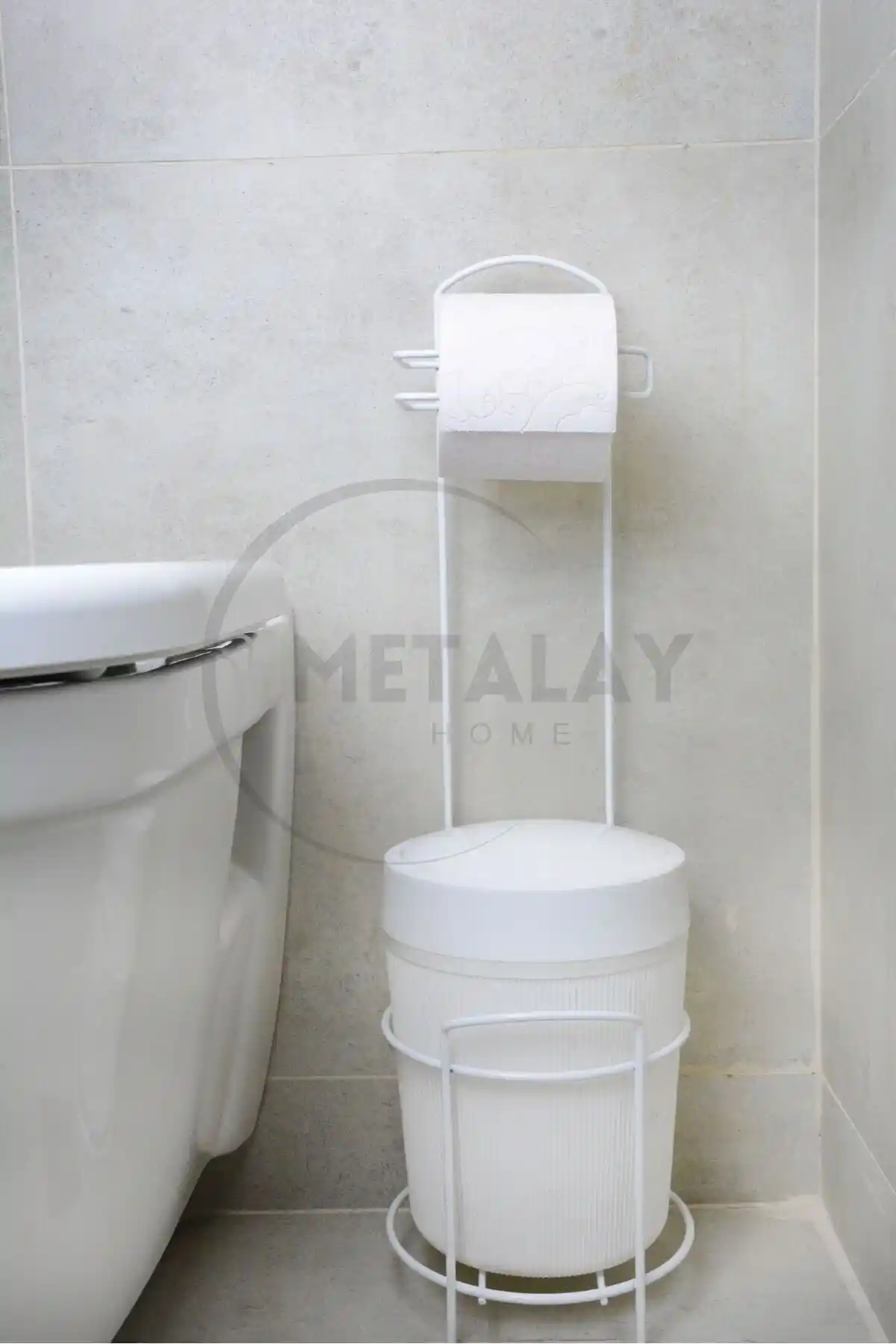 Metalay Beyaz Yuvarlak Kovalı WC Kağıtlık Modern ve Dayanıklı Banyo Aksesuarı