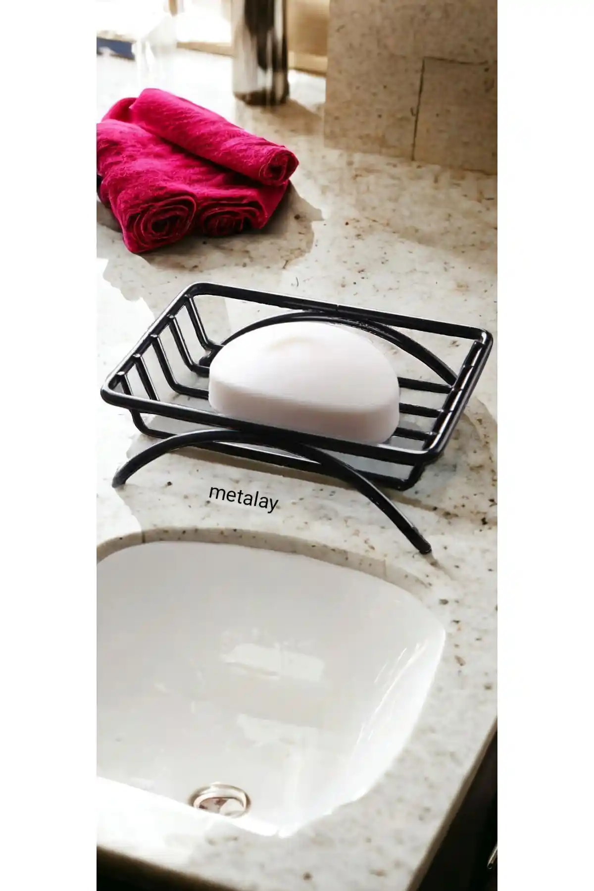 Metalay Siyah Kaplama Metal Dikdörtgen Sabunluk Modern ve Dayanıklı Tasarım