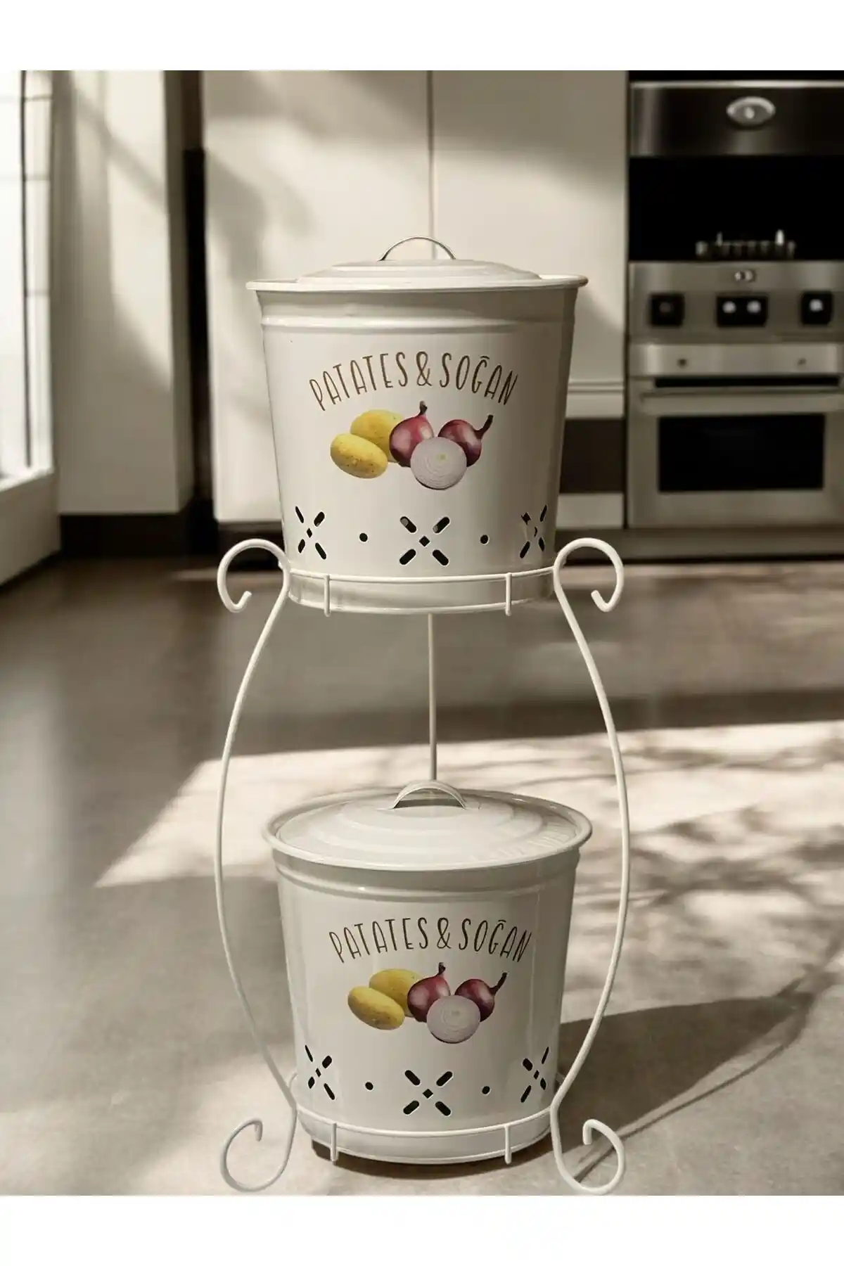 Metalshop 2 Katlı Metal Patates ve Soğan Kovası Modern ve Dayanıklı Mutfak Gereci