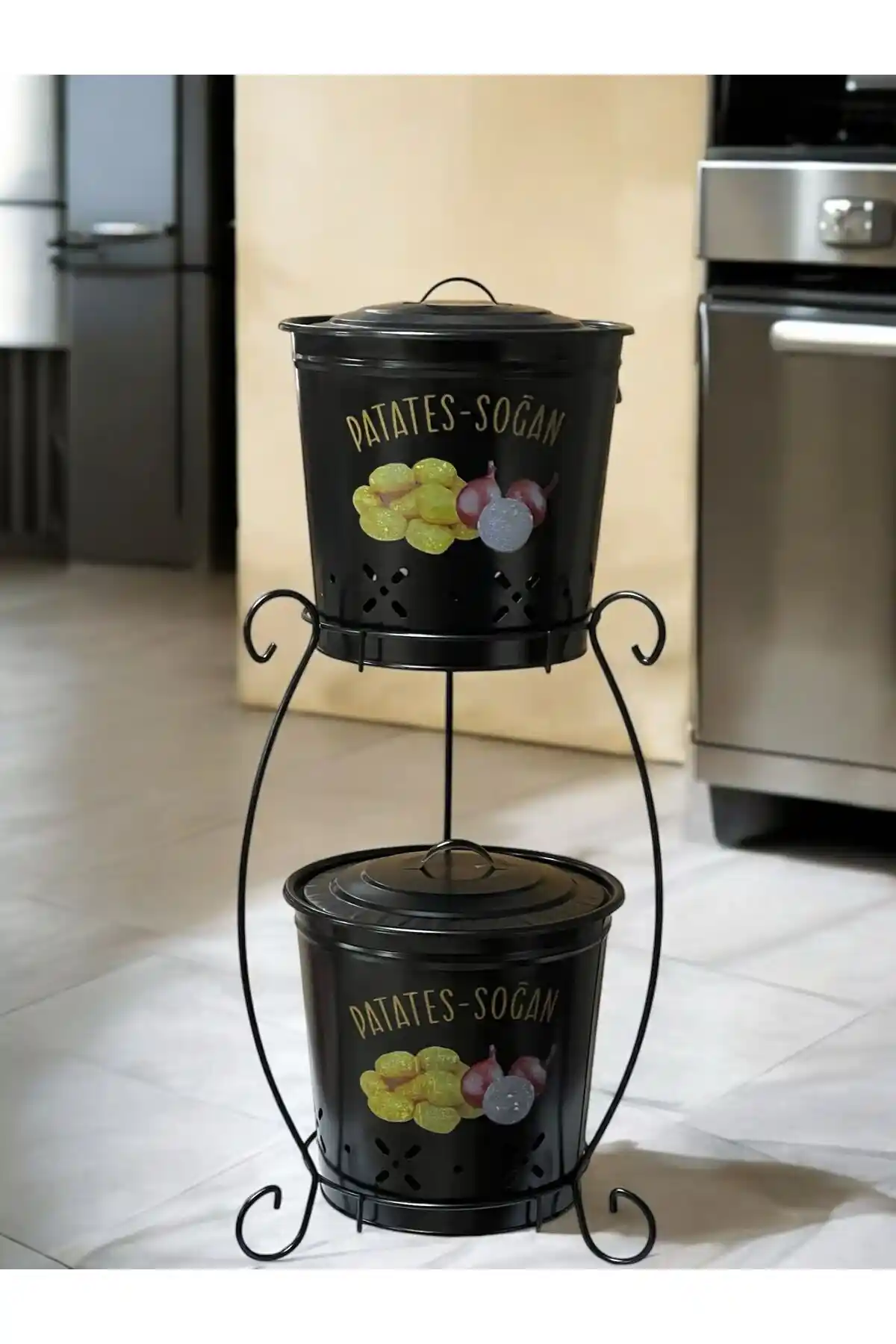 Metalshop 2 Katlı Metal Patates ve Soğan Kovası Modern ve Dayanıklı Tasarım