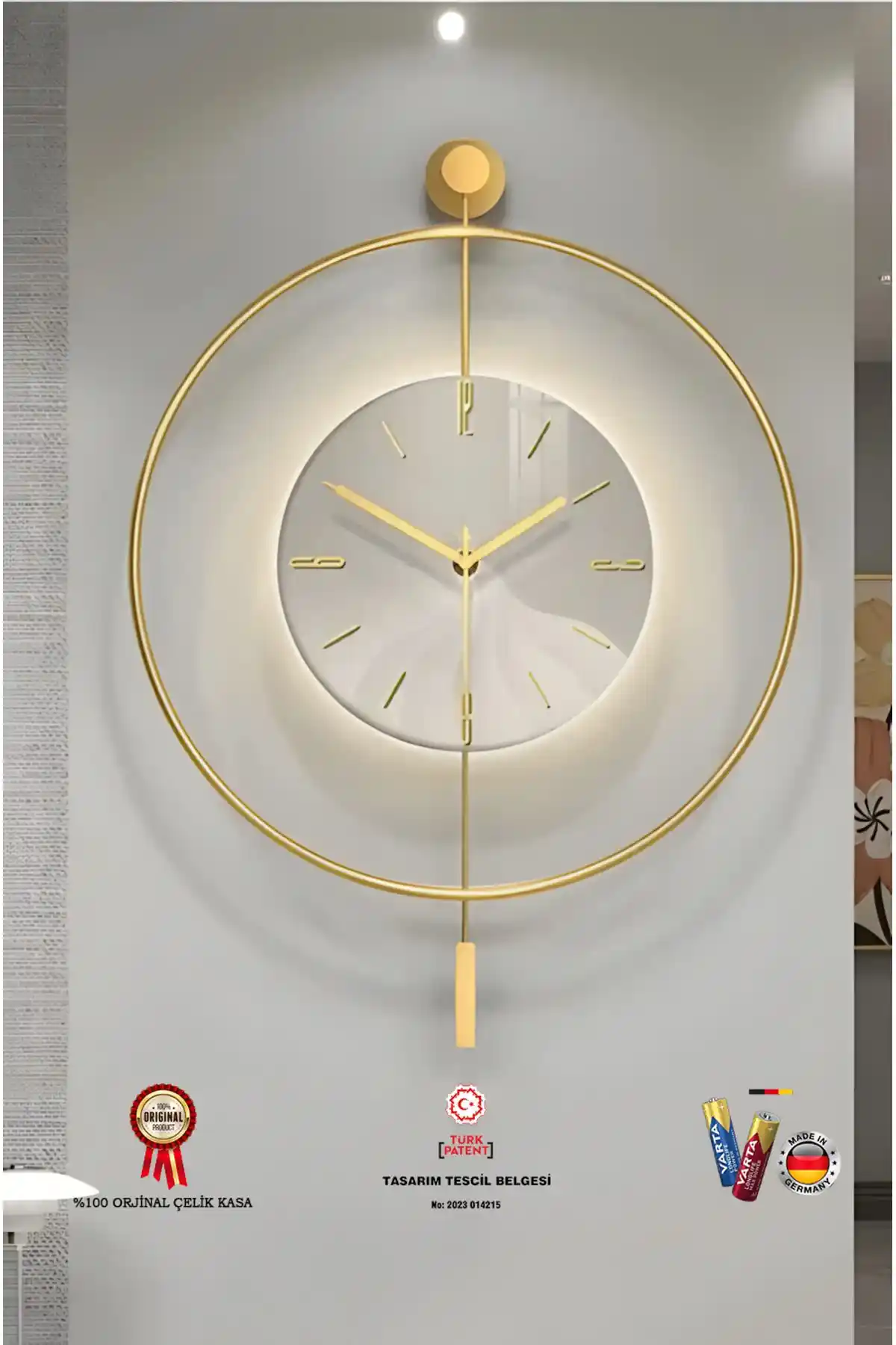 MetaQuartz Aksesuar: Modern ve Şık Metal Duvar Saati, Altın Detaylarla Estetik Dekorasyon