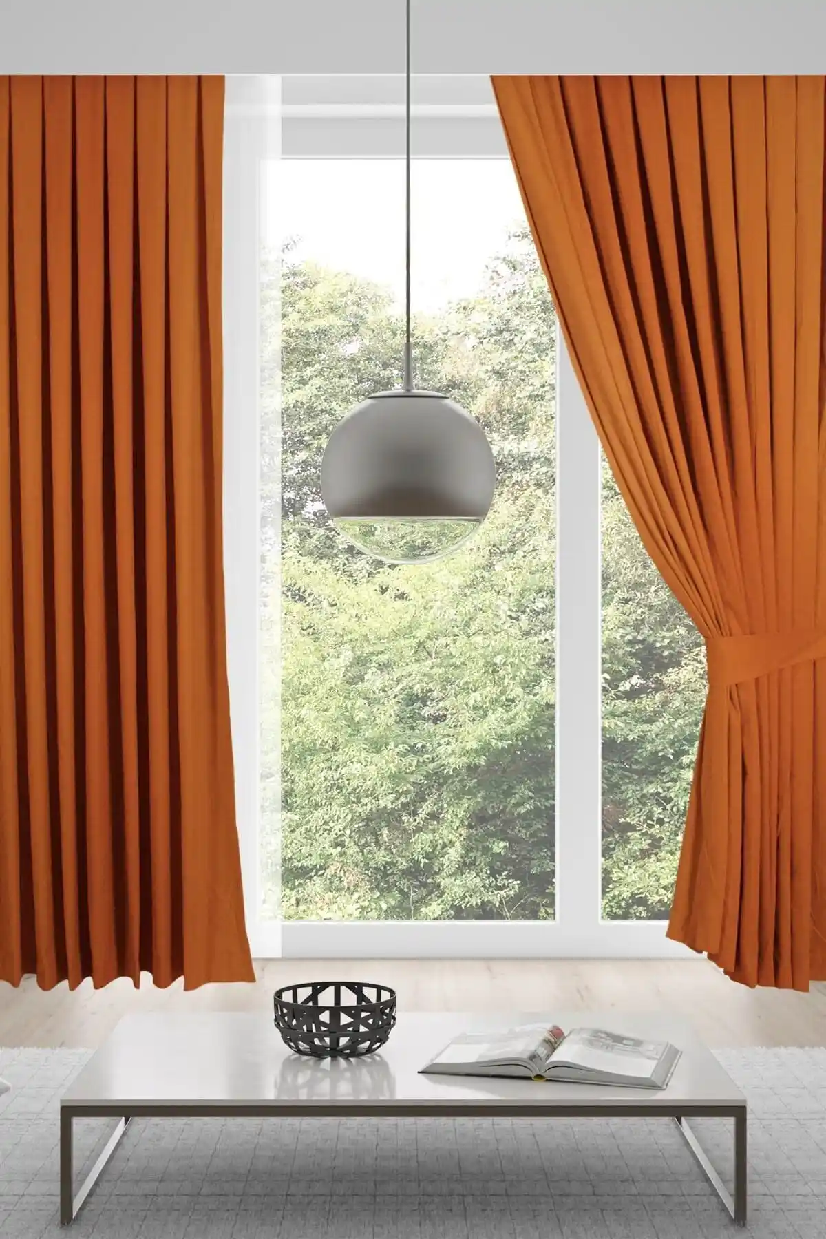 MEVVA HOME Kadife Perde 1x2 Seyrek Pileli ve Canlı Turuncu Renkli İç Mekan Dekorasyonu