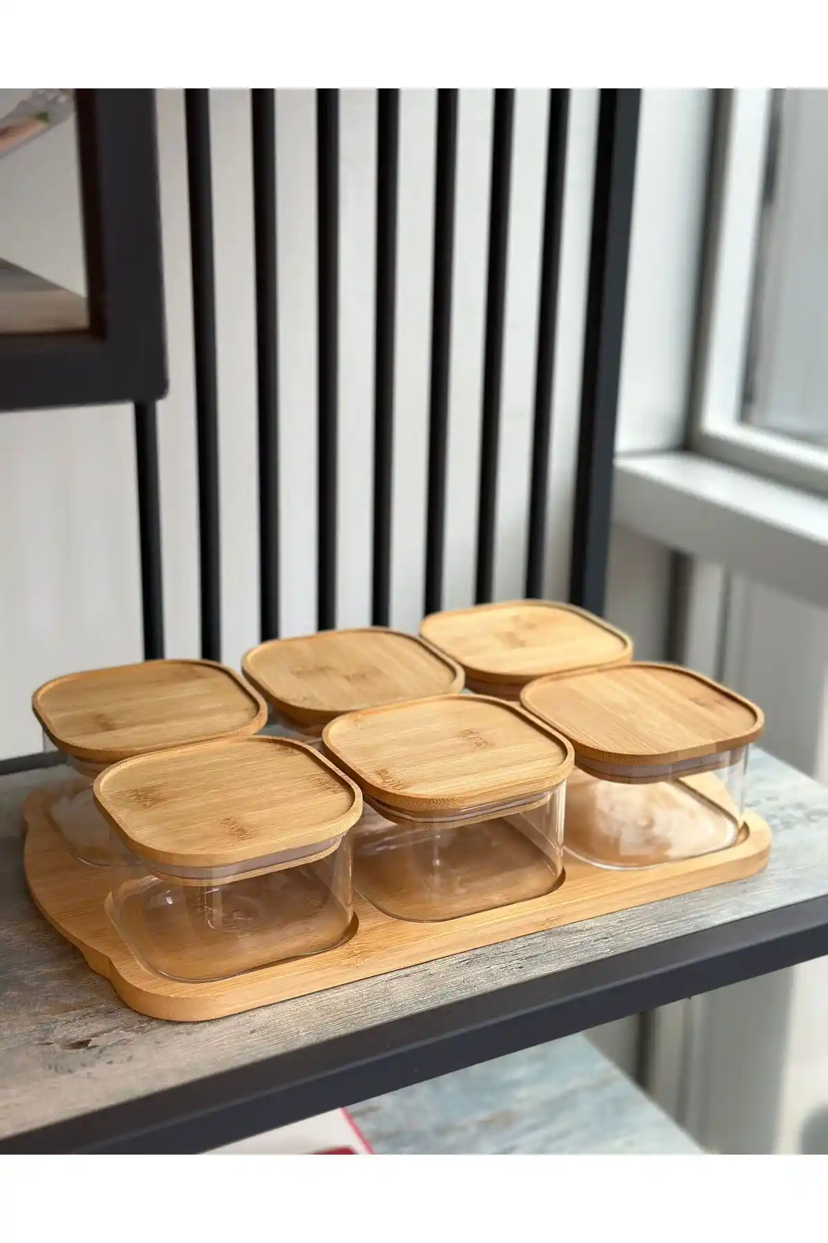 MİEN 6'lı Cam Kahvaltılık Seti Bambu Kapaklı Estetik ve Fonksiyonel Tasarım