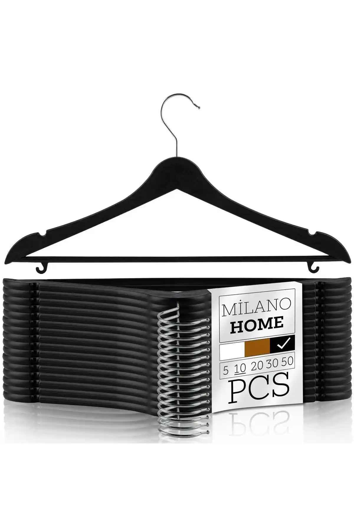 MİLANO HOME Ahşap Görünümlü Siyah Plastik Kıyafet Askısı Seti Güçlü ve Şık Tasarım