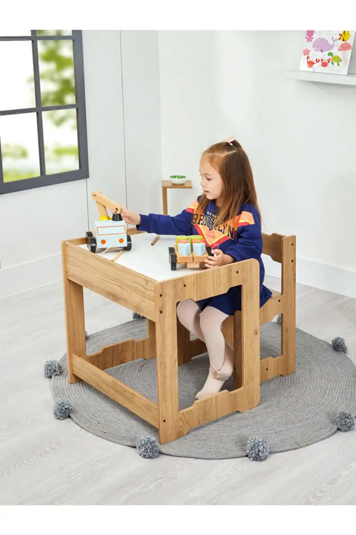 Minera Ahşap Çocuk Oyun ve Çalışma Masası ve Sandalyesi 4-6 Yaş Arası Güvenli ve Ergonomik Tasarım