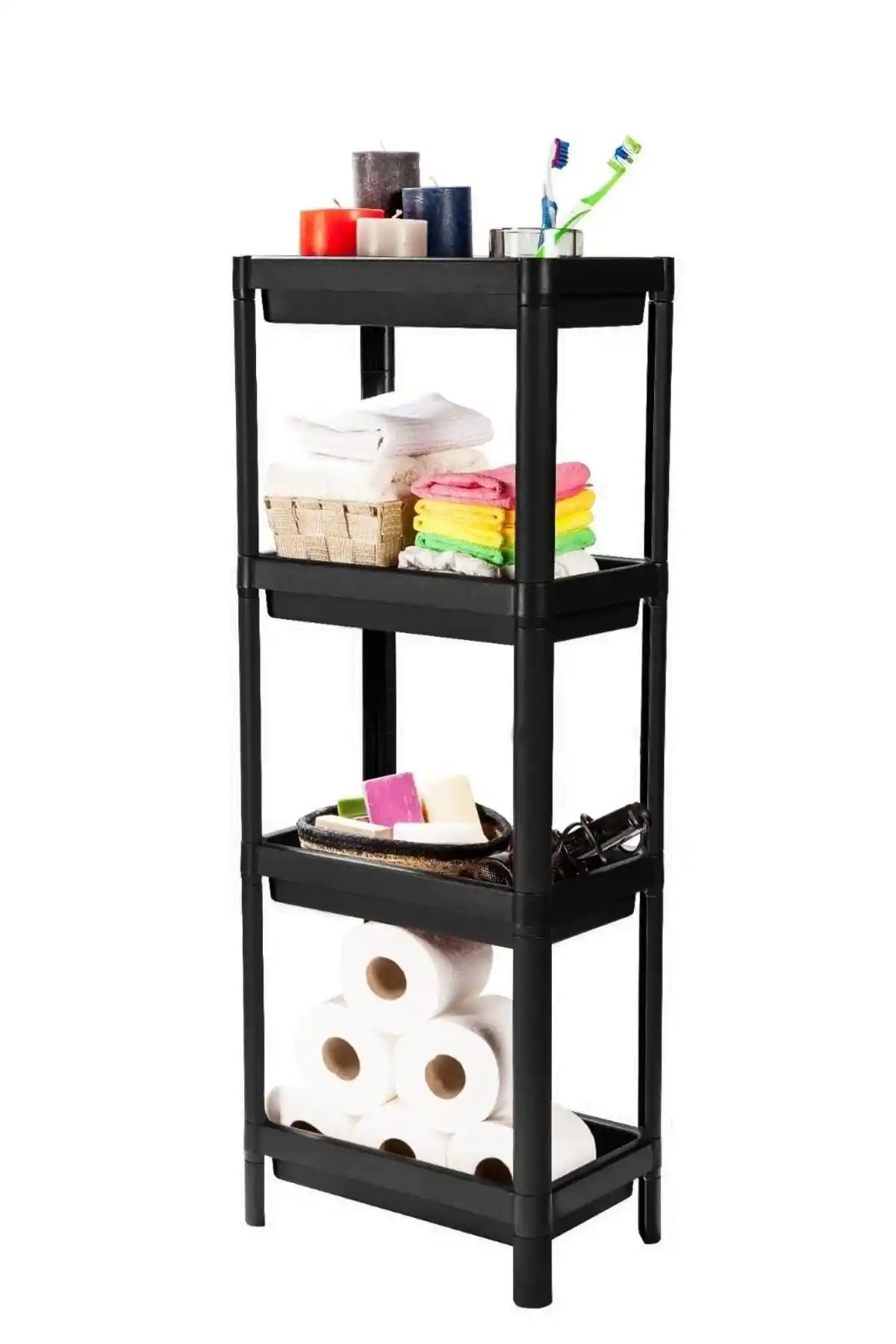 Minty Life Vesken 4 Katlı Siyah Mutfak ve Banyo Düzenleyici Raf Ünitesi