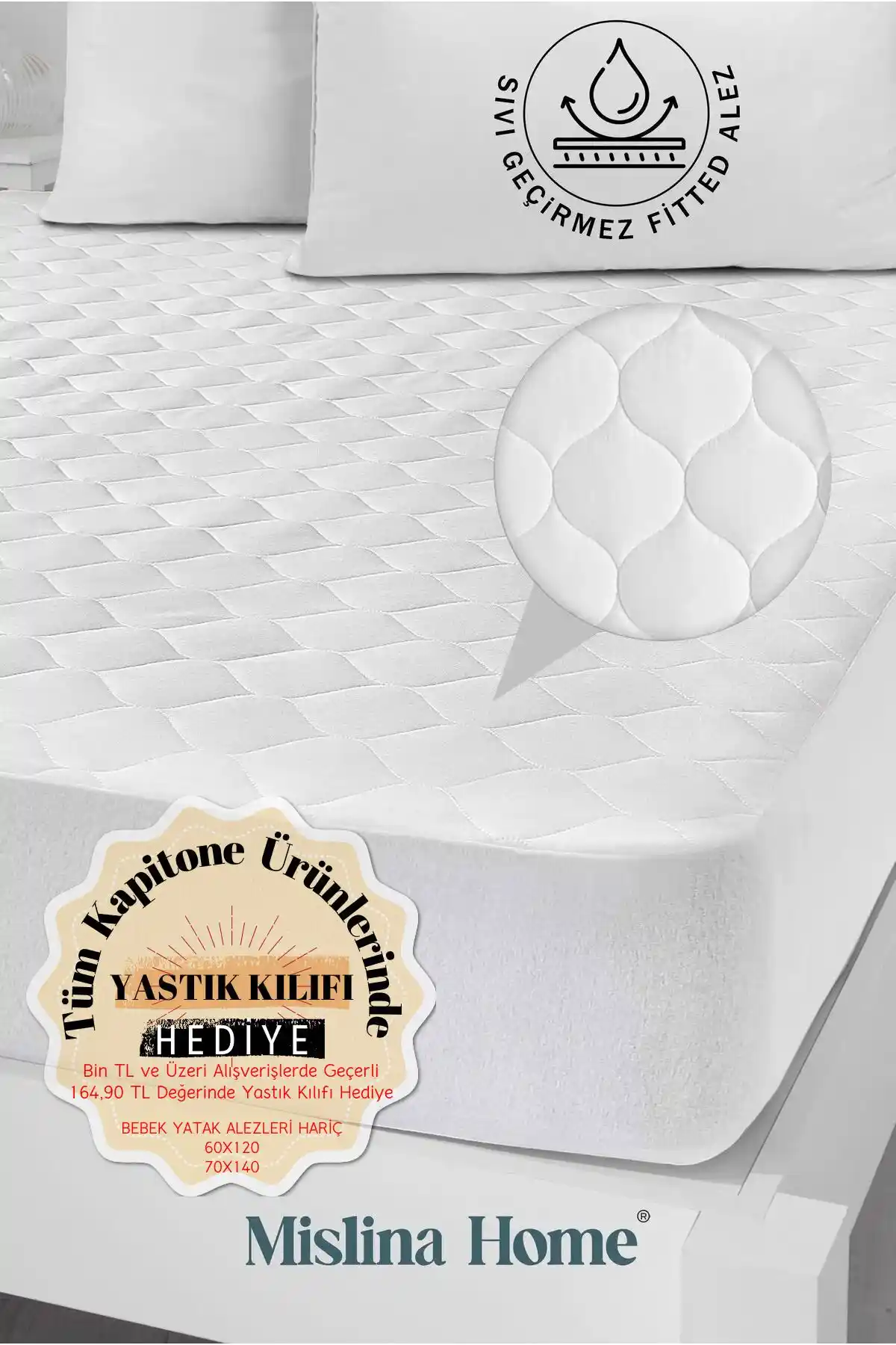 Mislina Home Kapitone Pamuklu Sıvı Geçirmez Bebek ve Çocuk Yatak Koruyucu Alezi