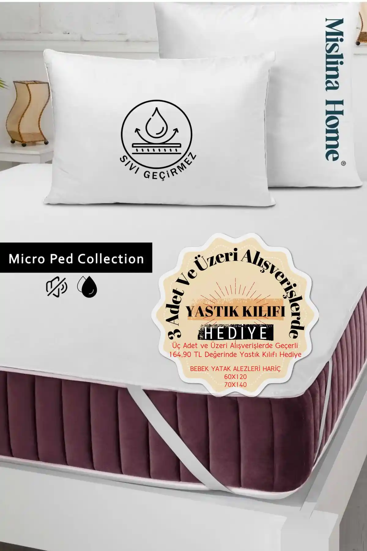 Mislina Home Micro Classic Sıvı Geçirmez Köşe Lastikli Ped Bebek ve Çocuk Yatak Koruyucu