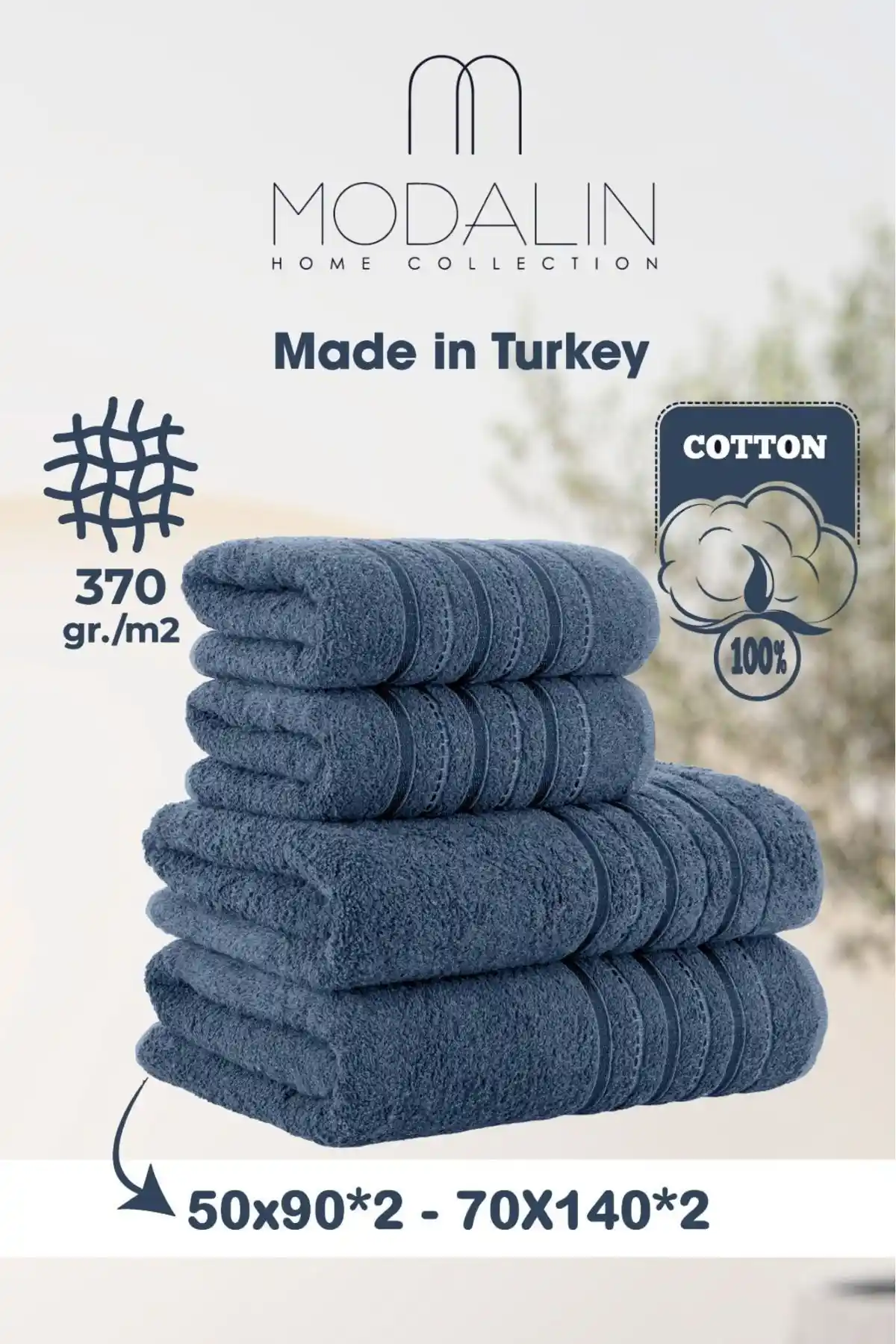 MODALİN Dora 4'lü Banyo Havlusu Seti 70x140 cm ve 50x90 cm, Şık ve Dayanıklı