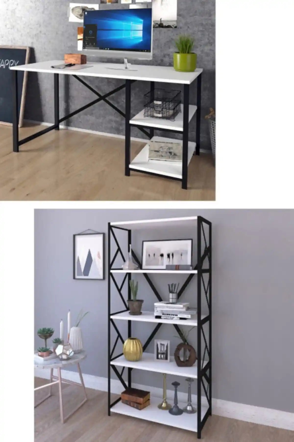 Modern Beyaz Çalışma Alanı Seti: Ergonomik ve Şık Ofis Mobilyası Tasarımı