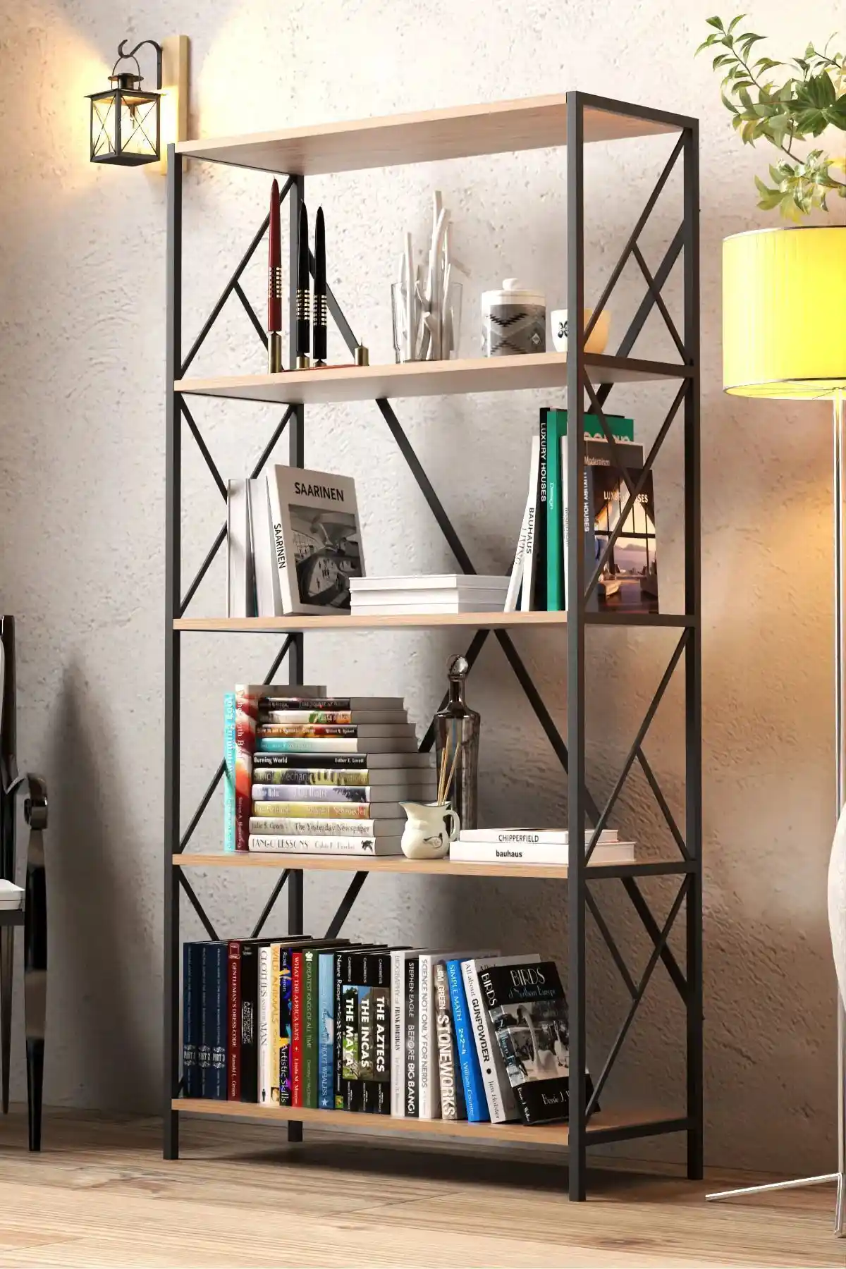 Modern dayanıklı metal kitaplık, şık tasarım ve geniş depolama alanı ile ofis ve salonlar için ideal