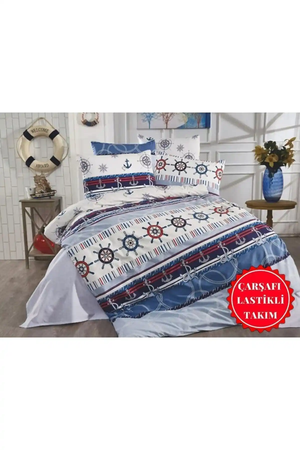 Modern Denizci Temalı Nevresim Takımı Yatak Odası Dekorasyonu İçin Uygun